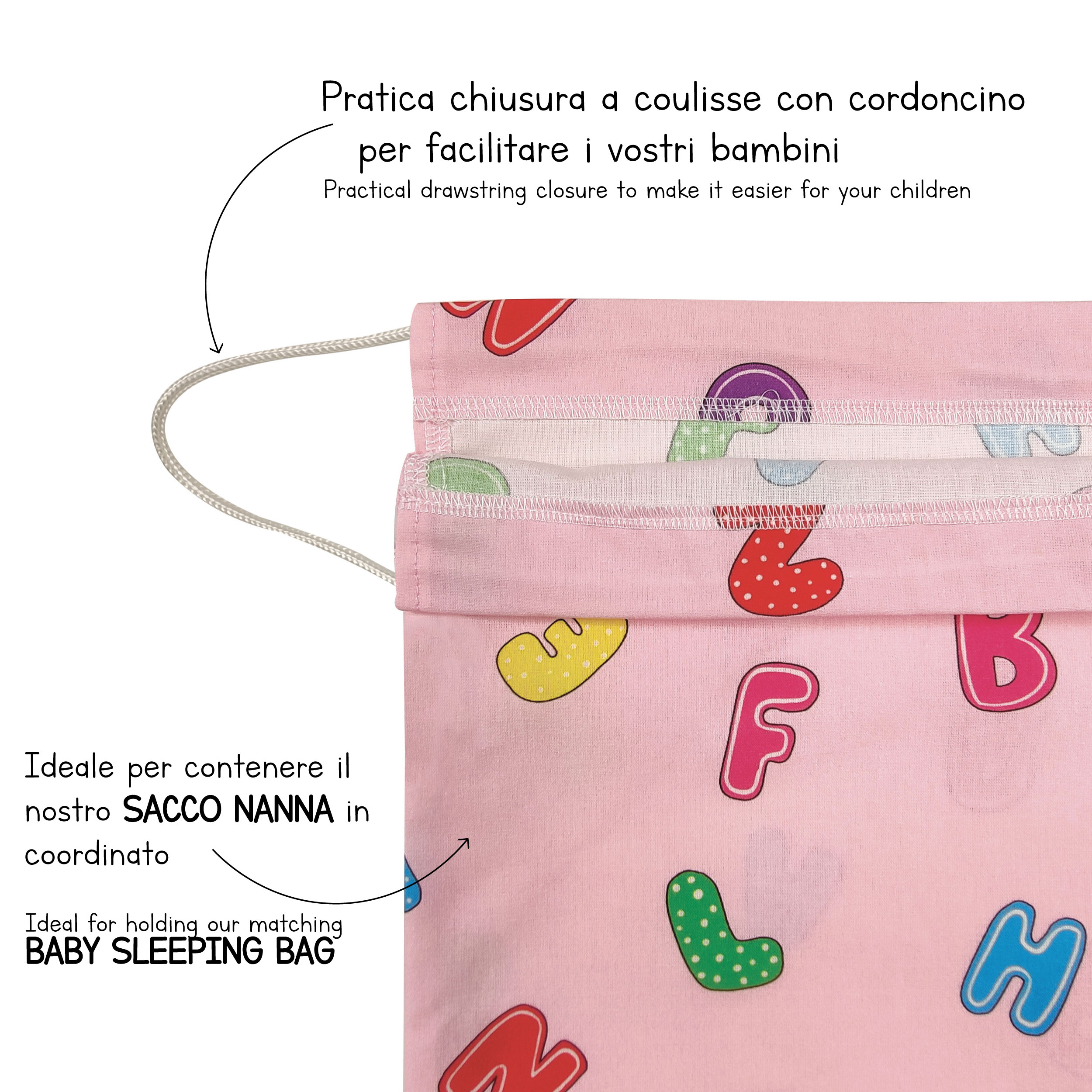 Sacchetto Asilo Alfabeto Sfondo Rosa