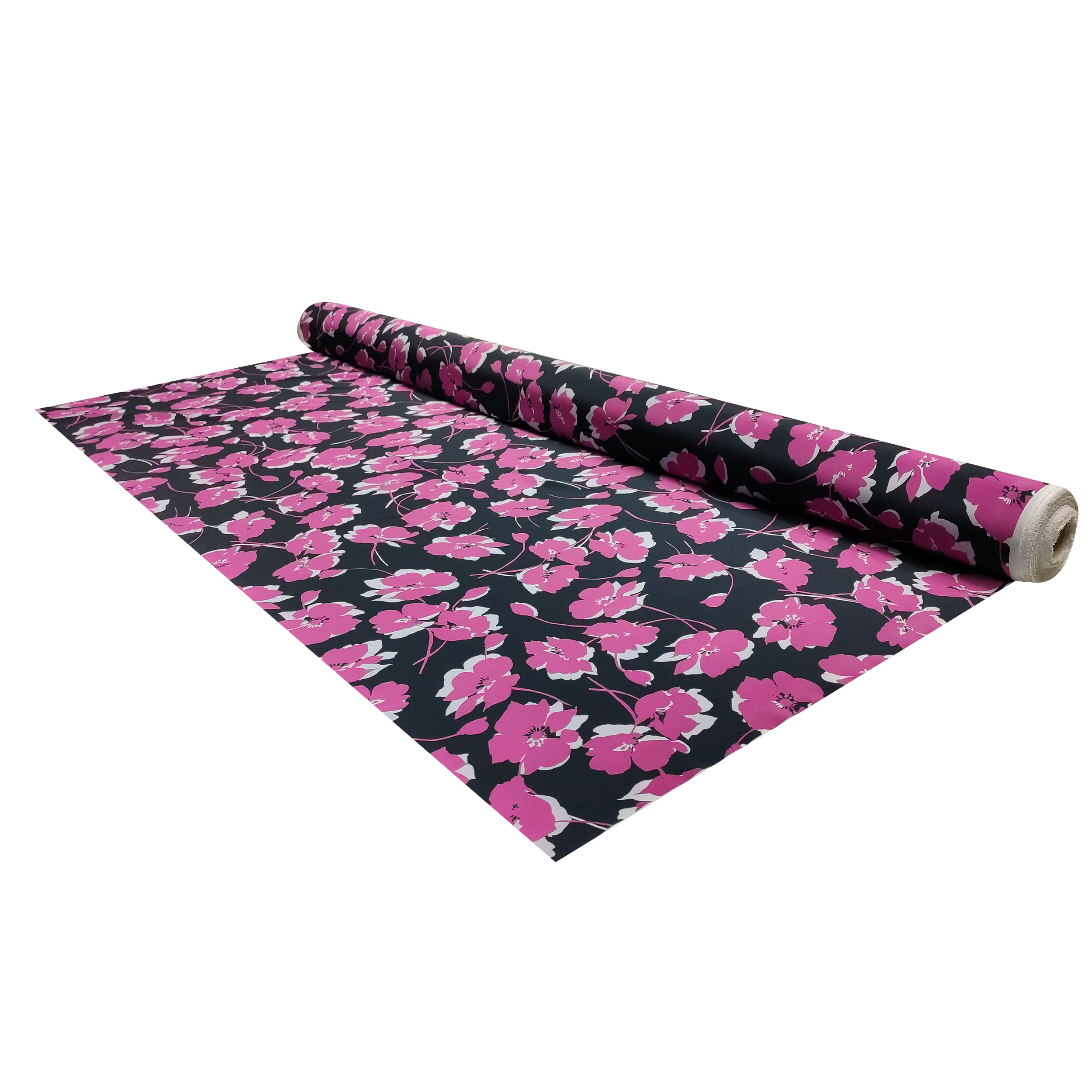 Tessuto Moda con Fiori Magenta e Bianco Image