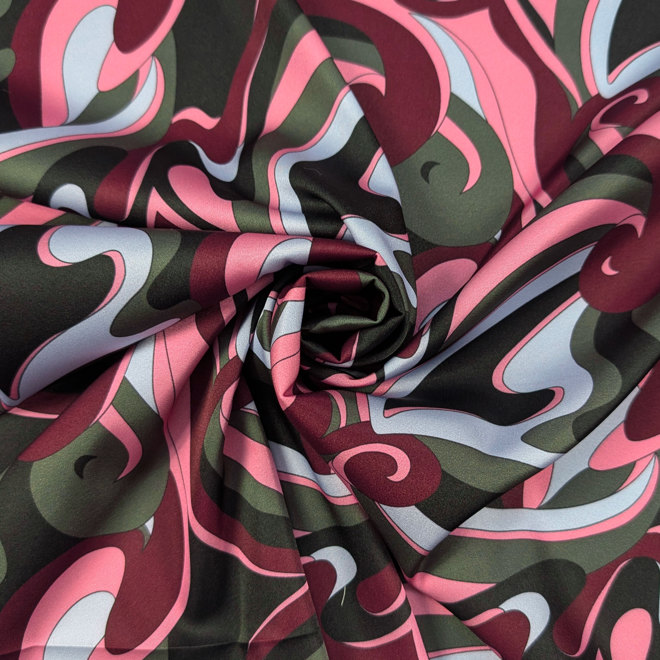 Raso Setato Alta Moda Fantasia Astratta Toni Rosa Image