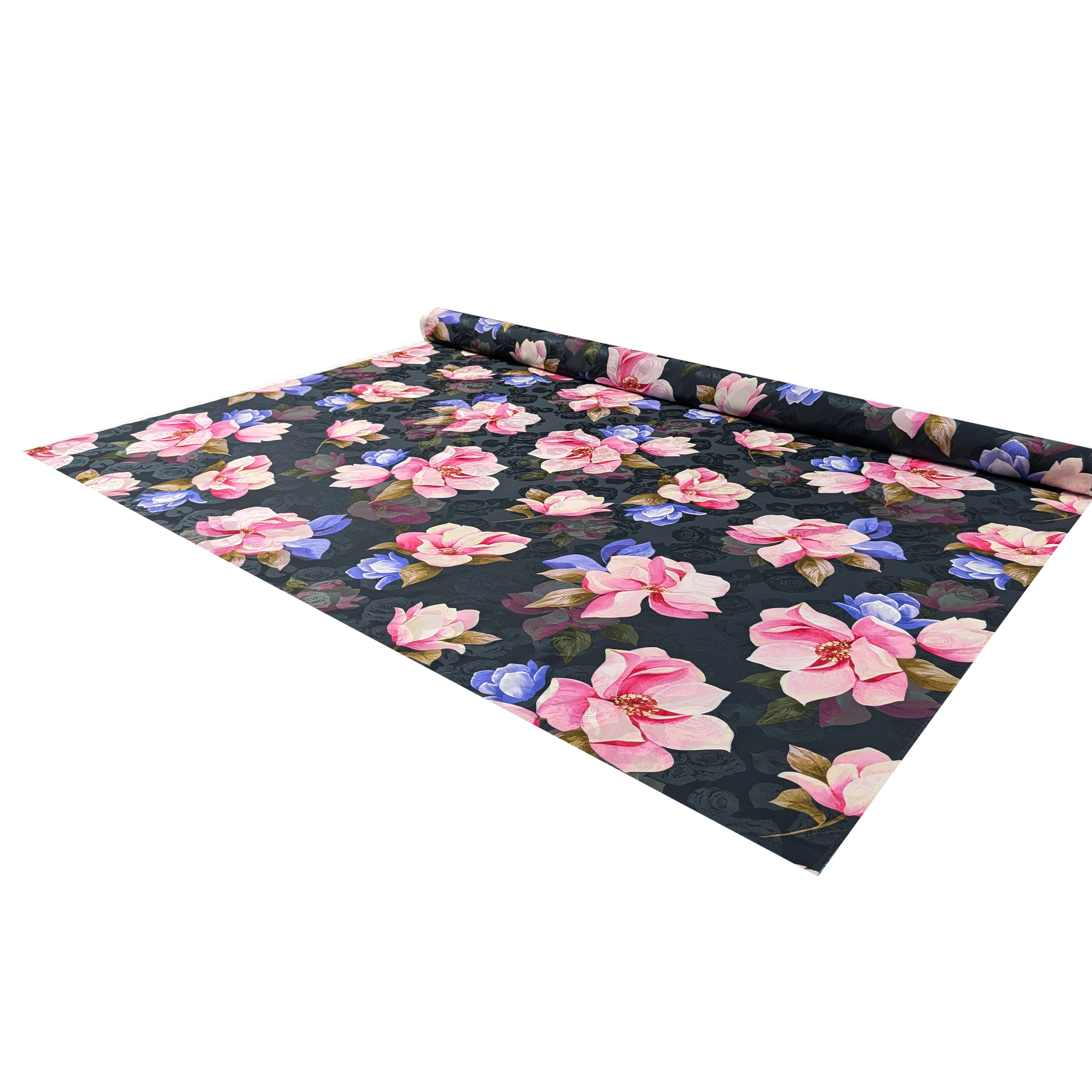 Misto Seta Nero Fiori Lilla e Rosa Image