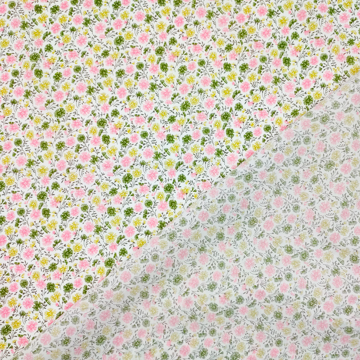 stoffa-in-cotone-piccoli-soffioni-verdi-e-rosa