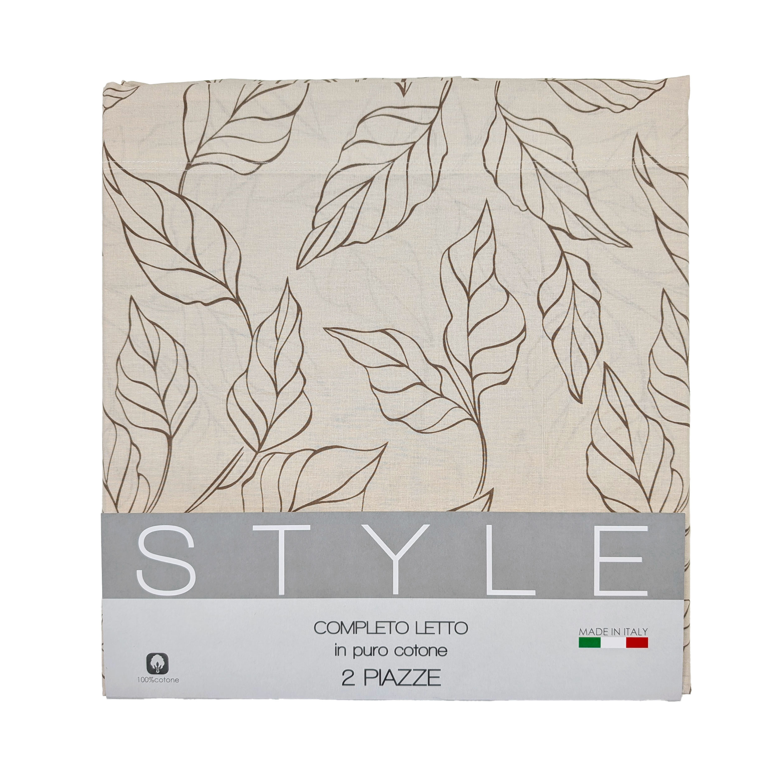 Completo Letto Matrimoniale Style Foglie Tortora Image