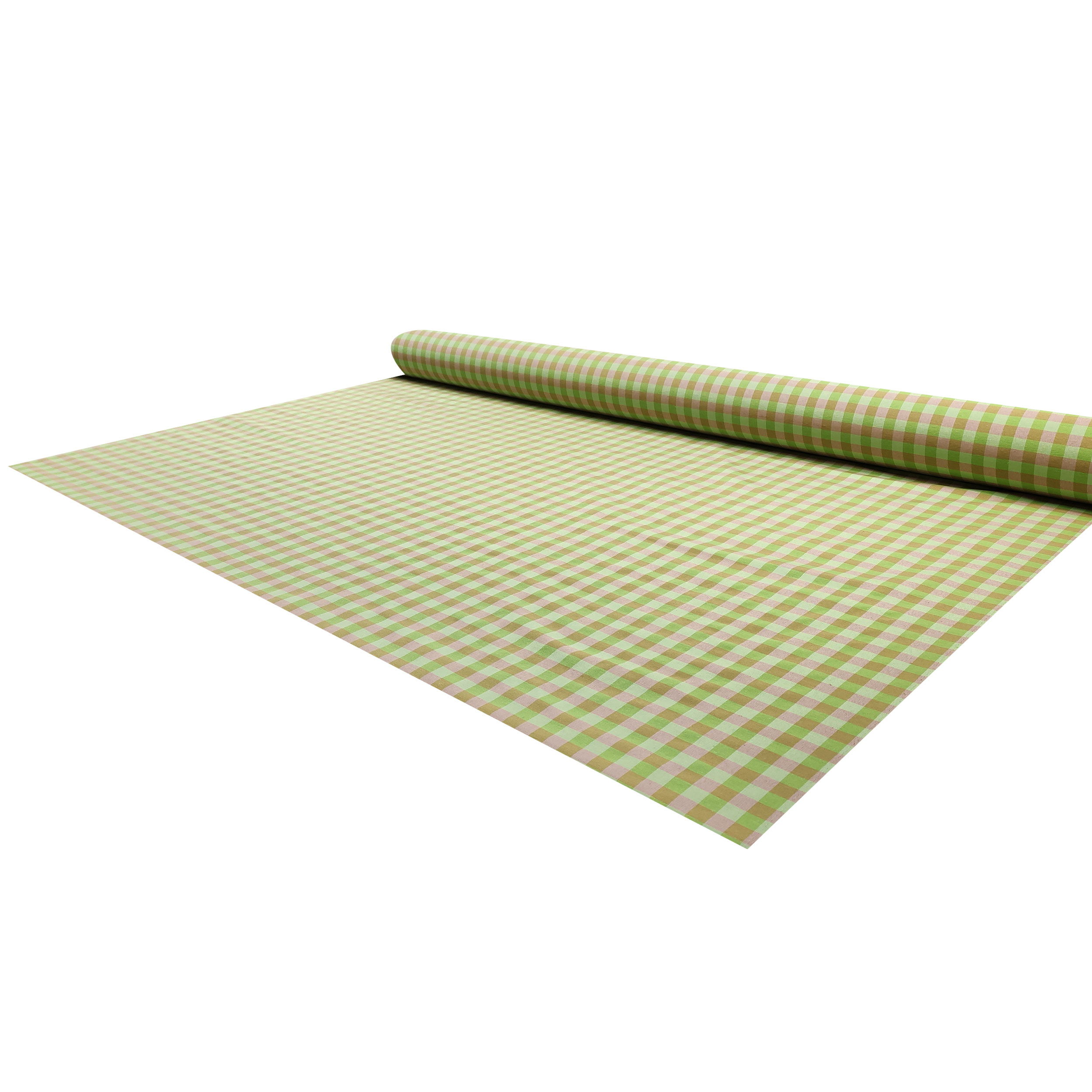Tessuto Tinto In Filo per Tovaglia Quadretti Verde Cammello