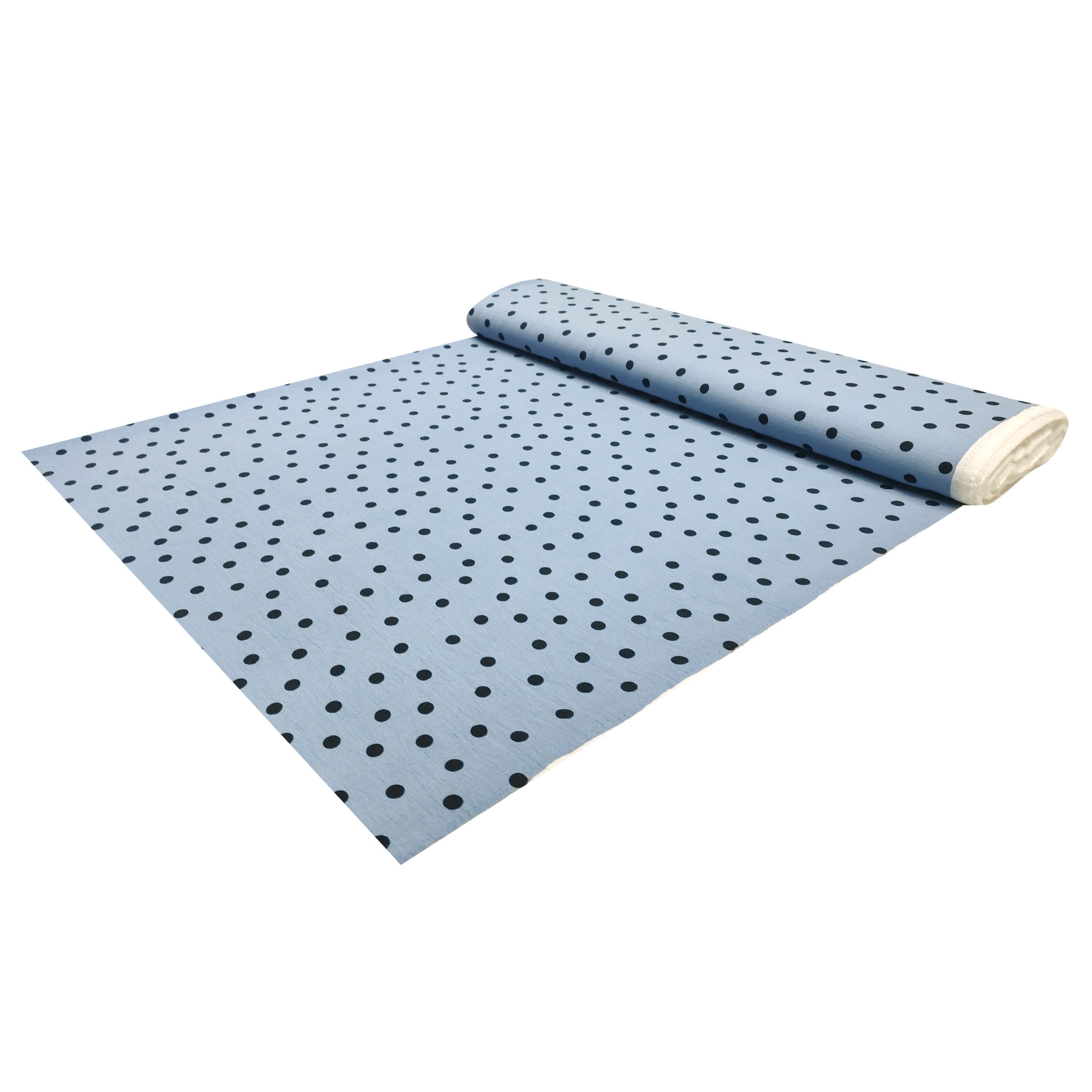 Tessuto Crêpe Viscosa Celeste con Pois