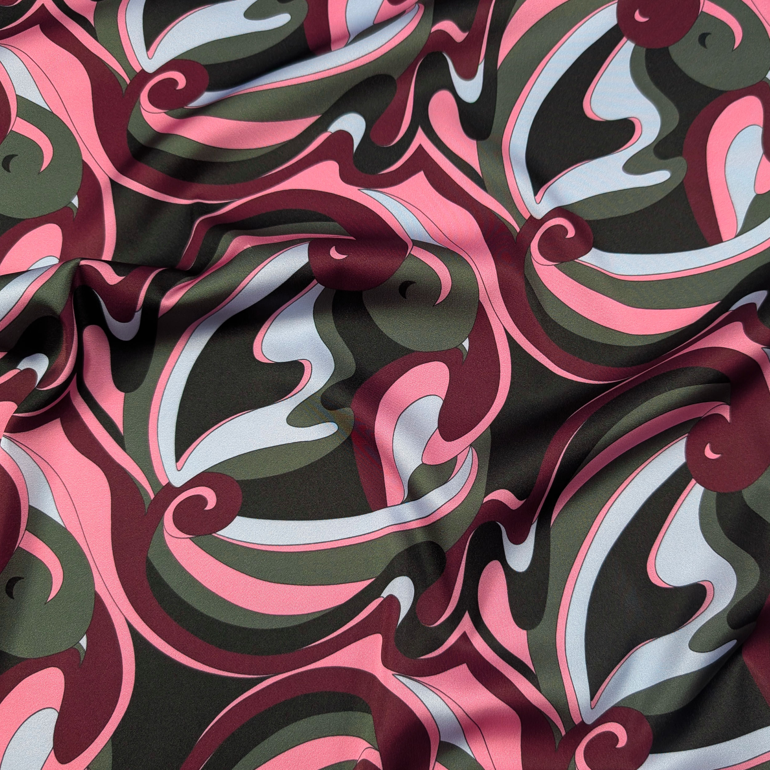 Raso Setato Alta Moda Fantasia Astratta Toni Rosa Image