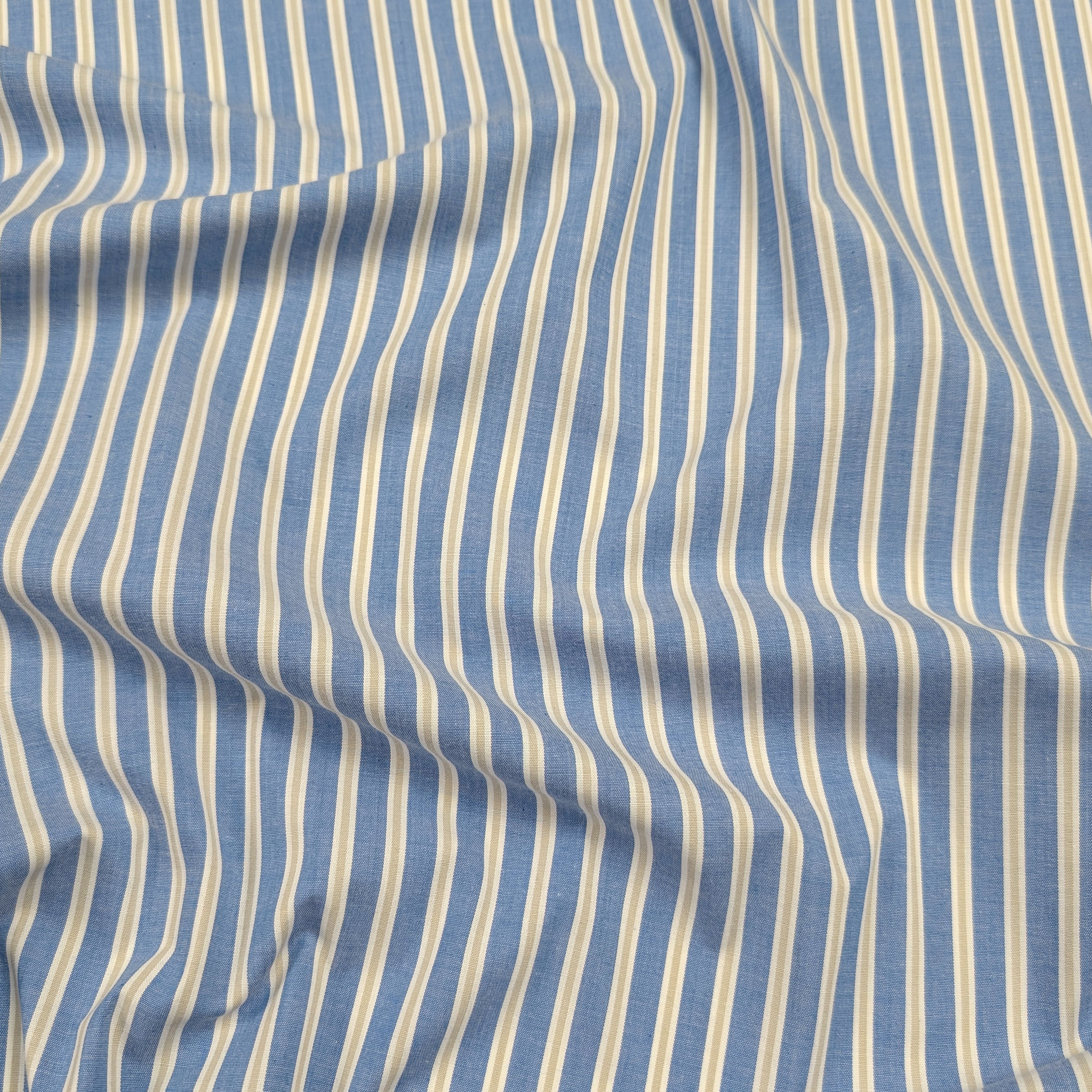 Cotone per Camiceria Elasticizzato Celeste con Righe Image