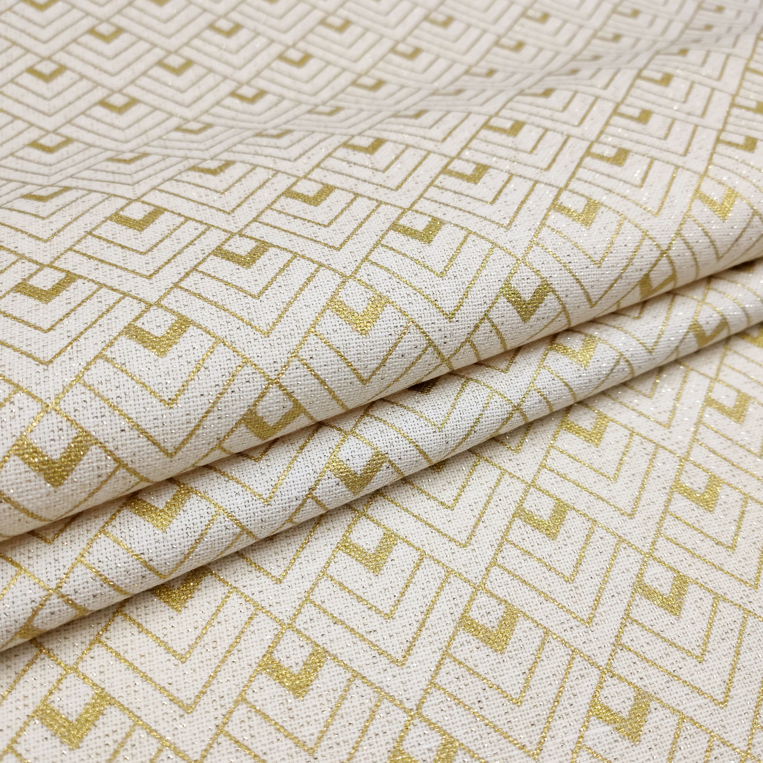 Tessuto Panama Geometria Oro Lurex