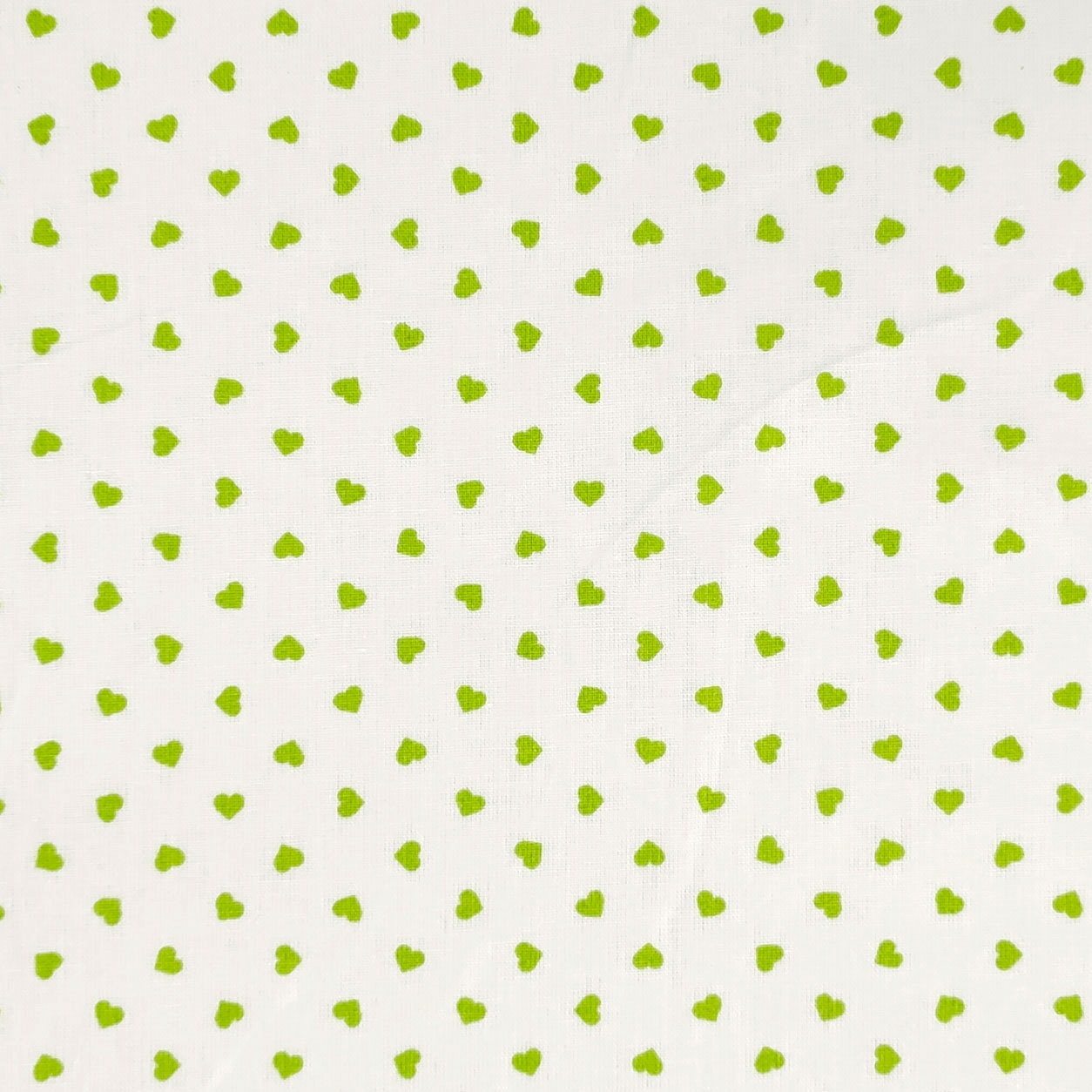Tessuto cotone percallino sfondo bianco cuori verde