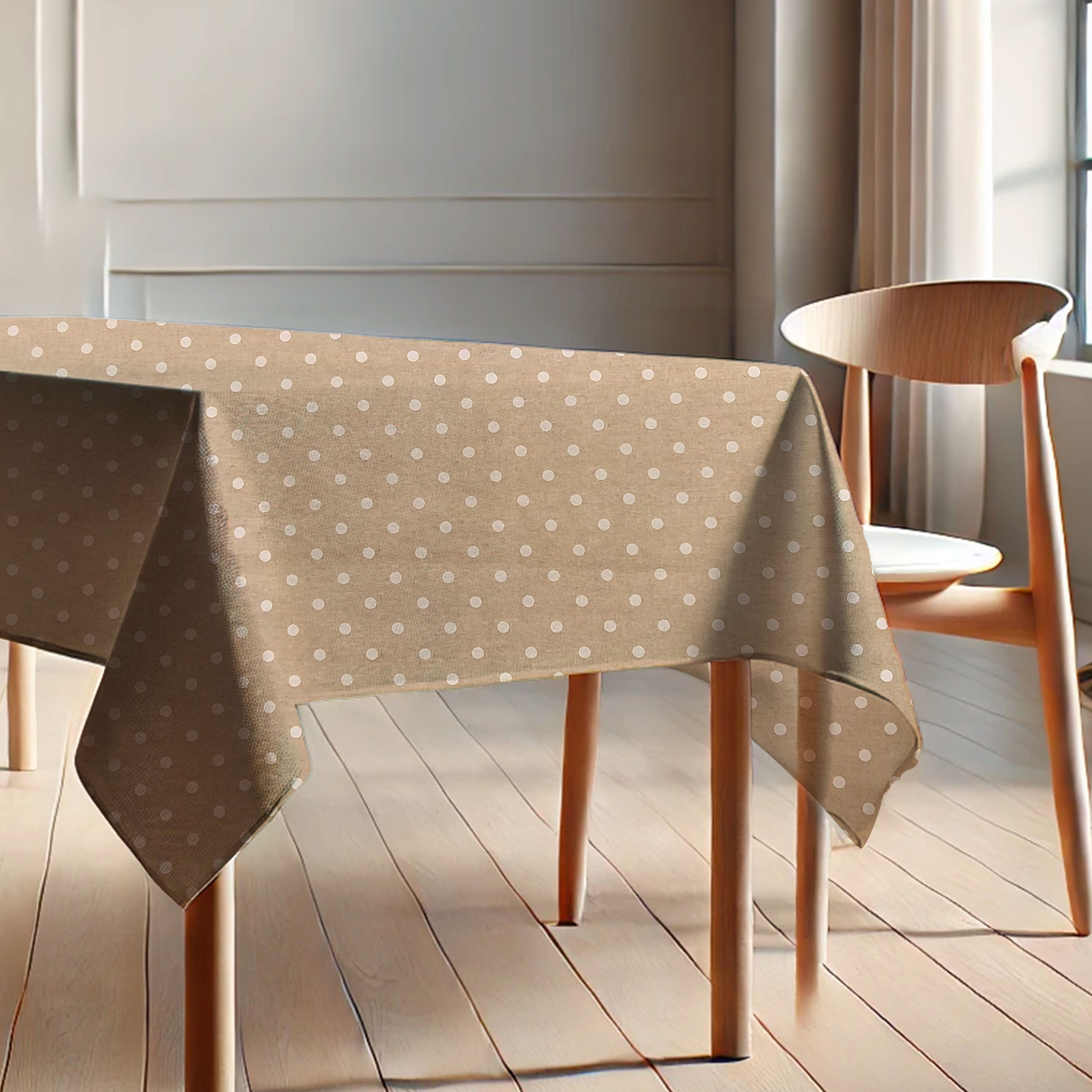 Tela Cerata Puro Cotone Resinato Antimacchia Beige Pois 180 cm Image