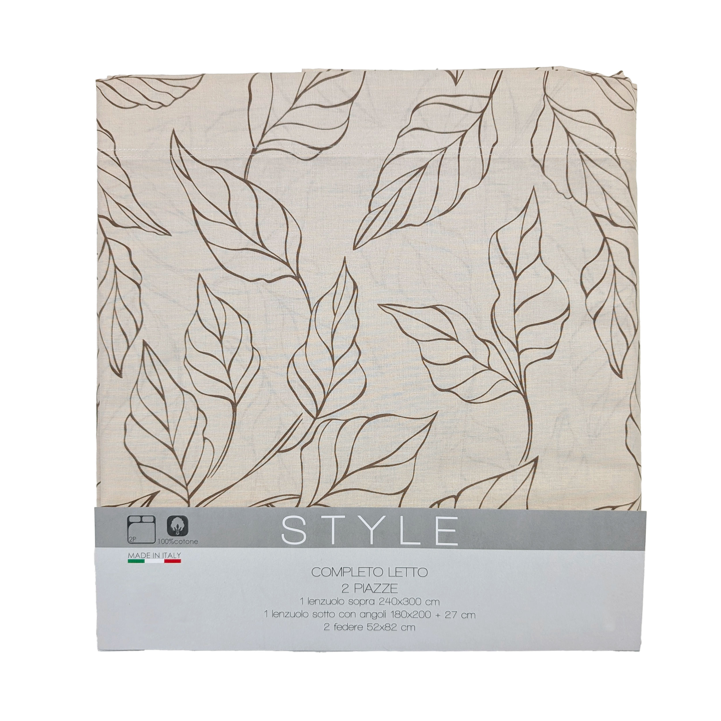 Completo Letto Matrimoniale Style Foglie Tortora Image