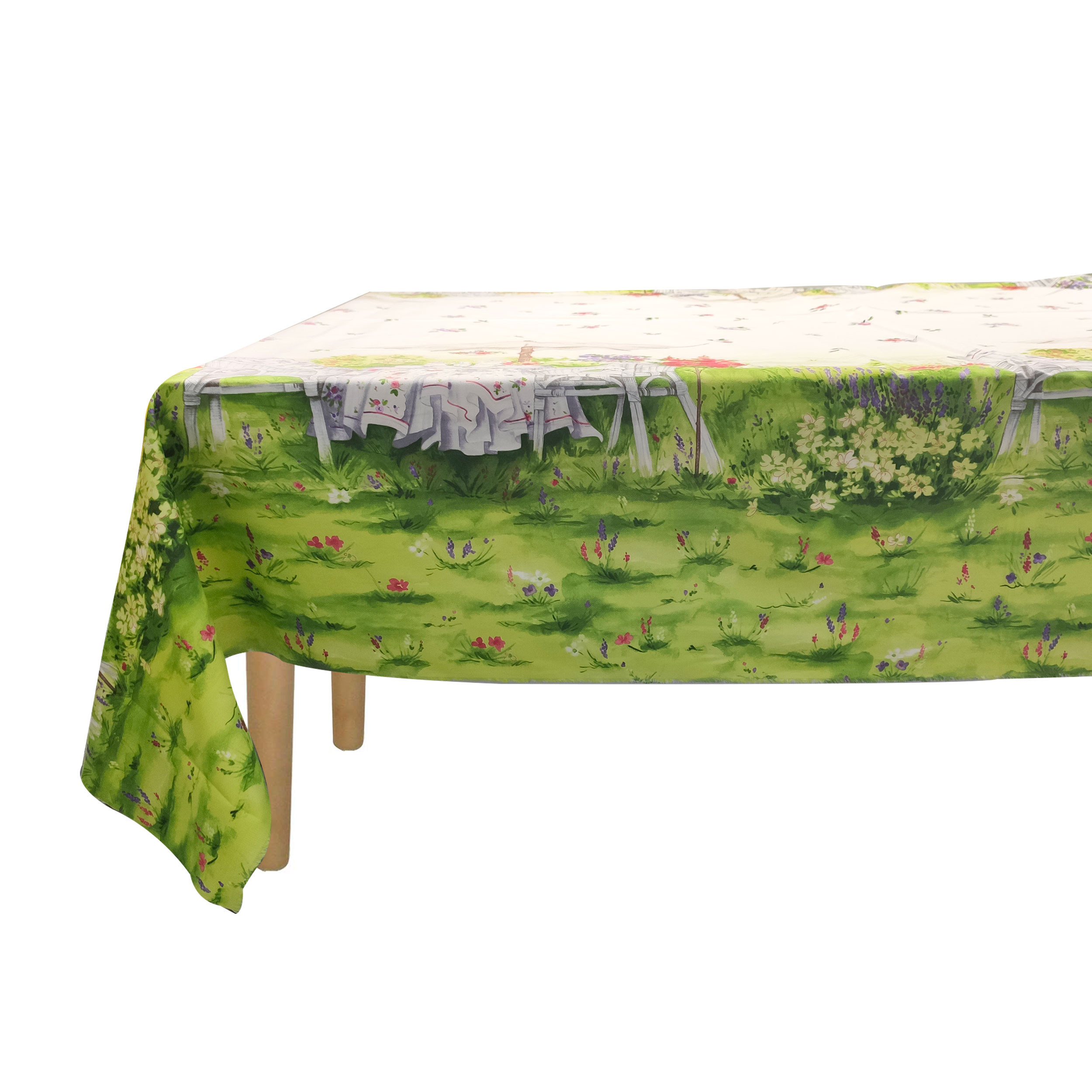 Tessuto per Tovaglia in Cotone con Bordo Giardino in Fiore