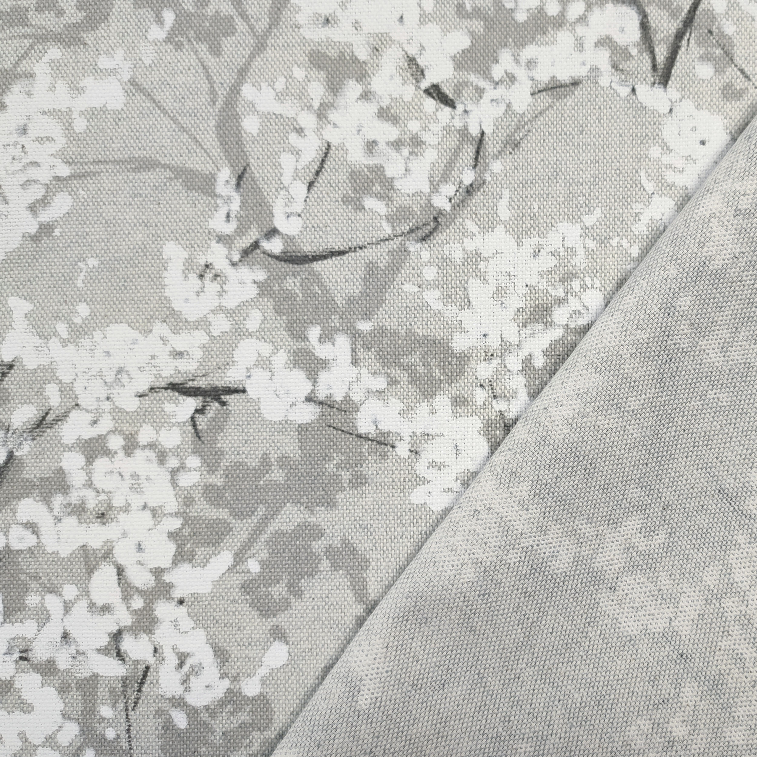 Misto Cotone Grigio con Alberi Fioriti