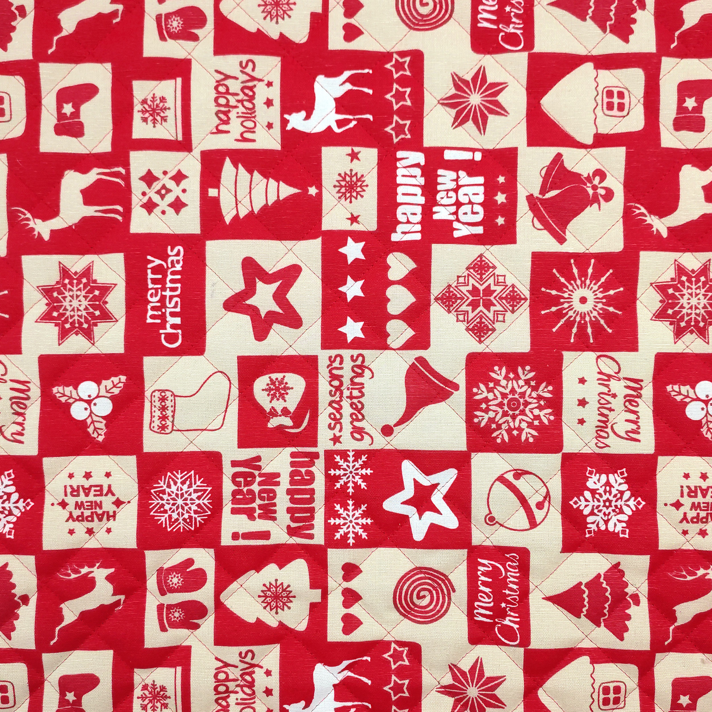 Tessuto Trapuntato Patchwork Natalizio Rosso