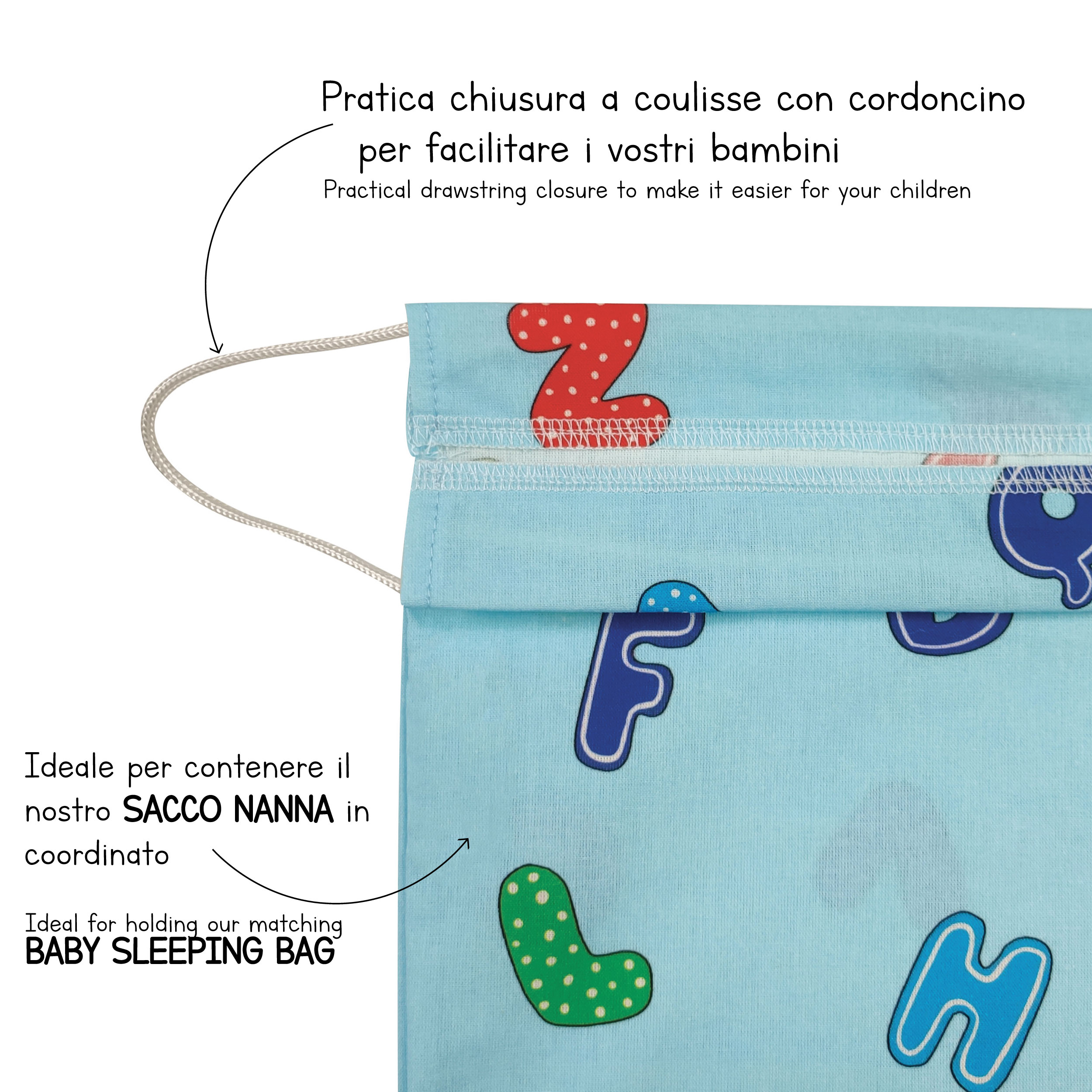 Sacchetto Asilo Alfabeto Sfondo Azzurro