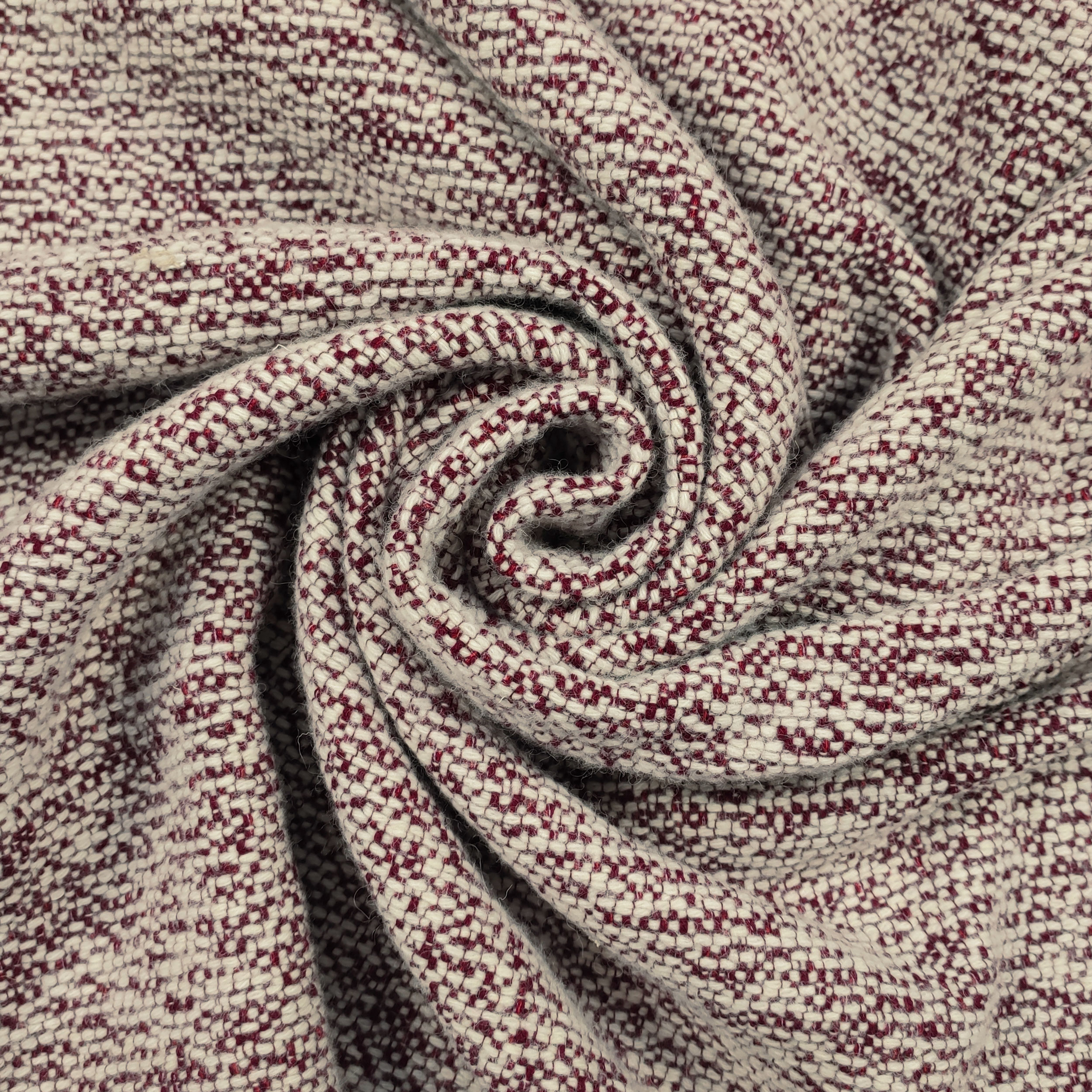 Tessuto Cappotto Intreccio Bordeaux e Bianco Lana