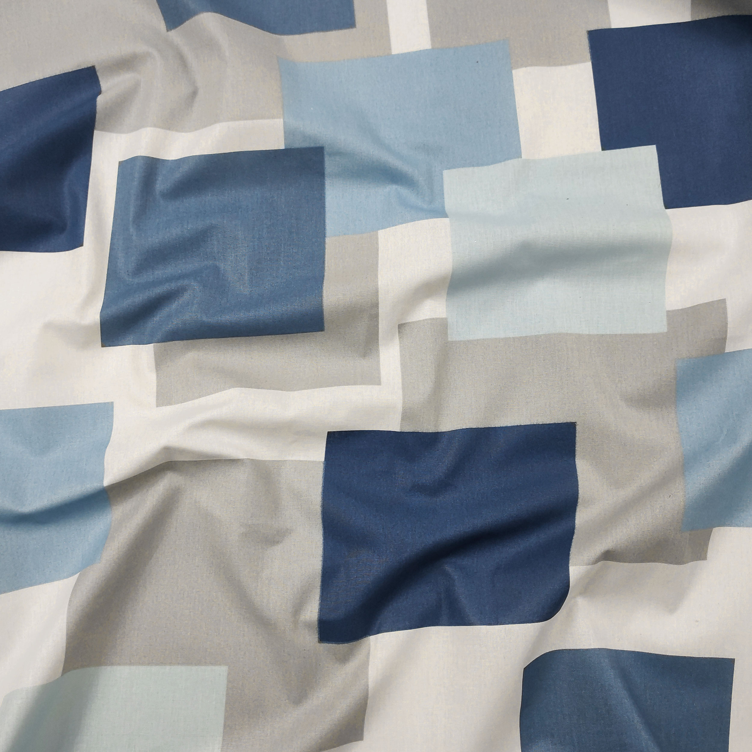 Tessuto Cotone Quadri Blu e Grigi