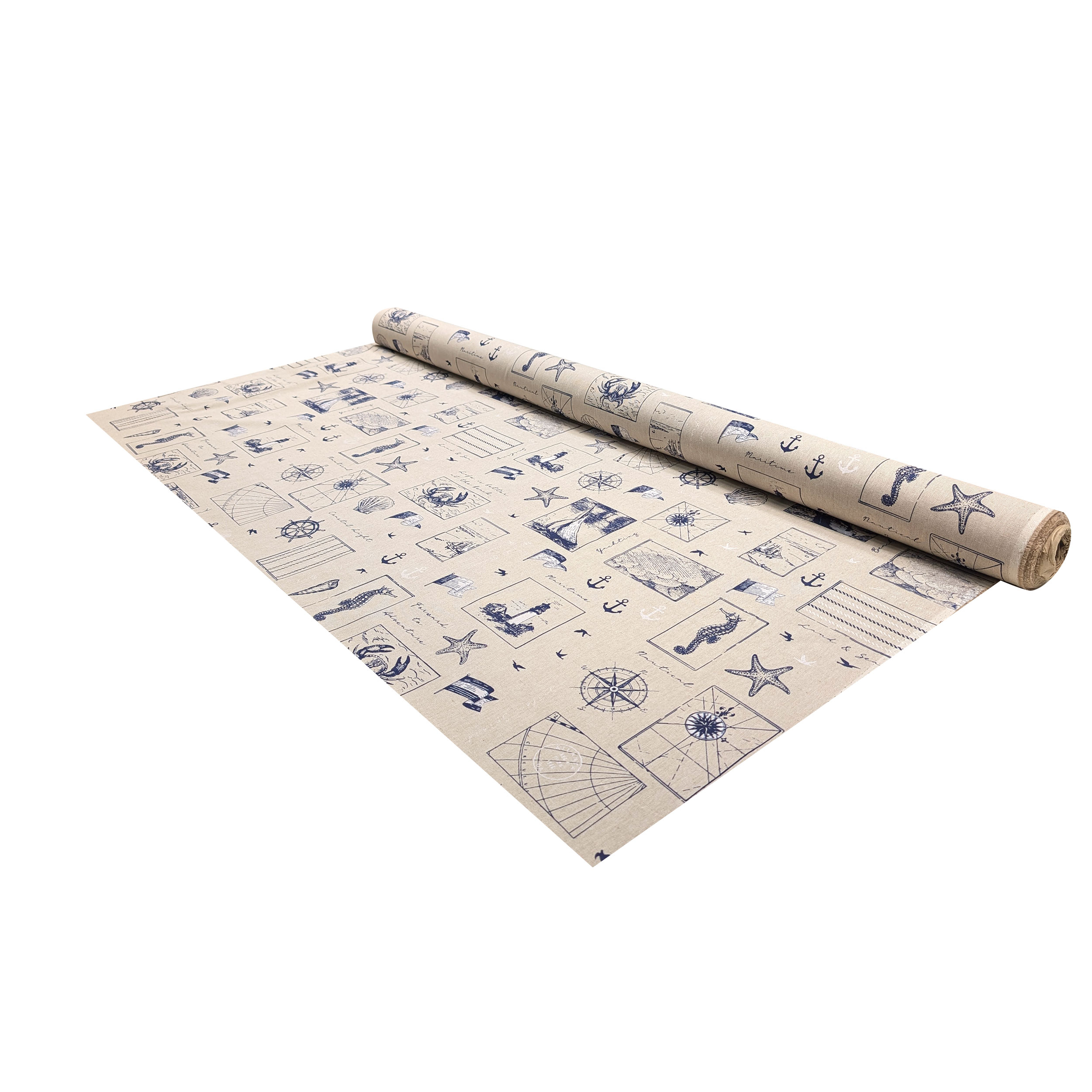 Tessuto Misto Cotone Fantasia Nautica Blu Image