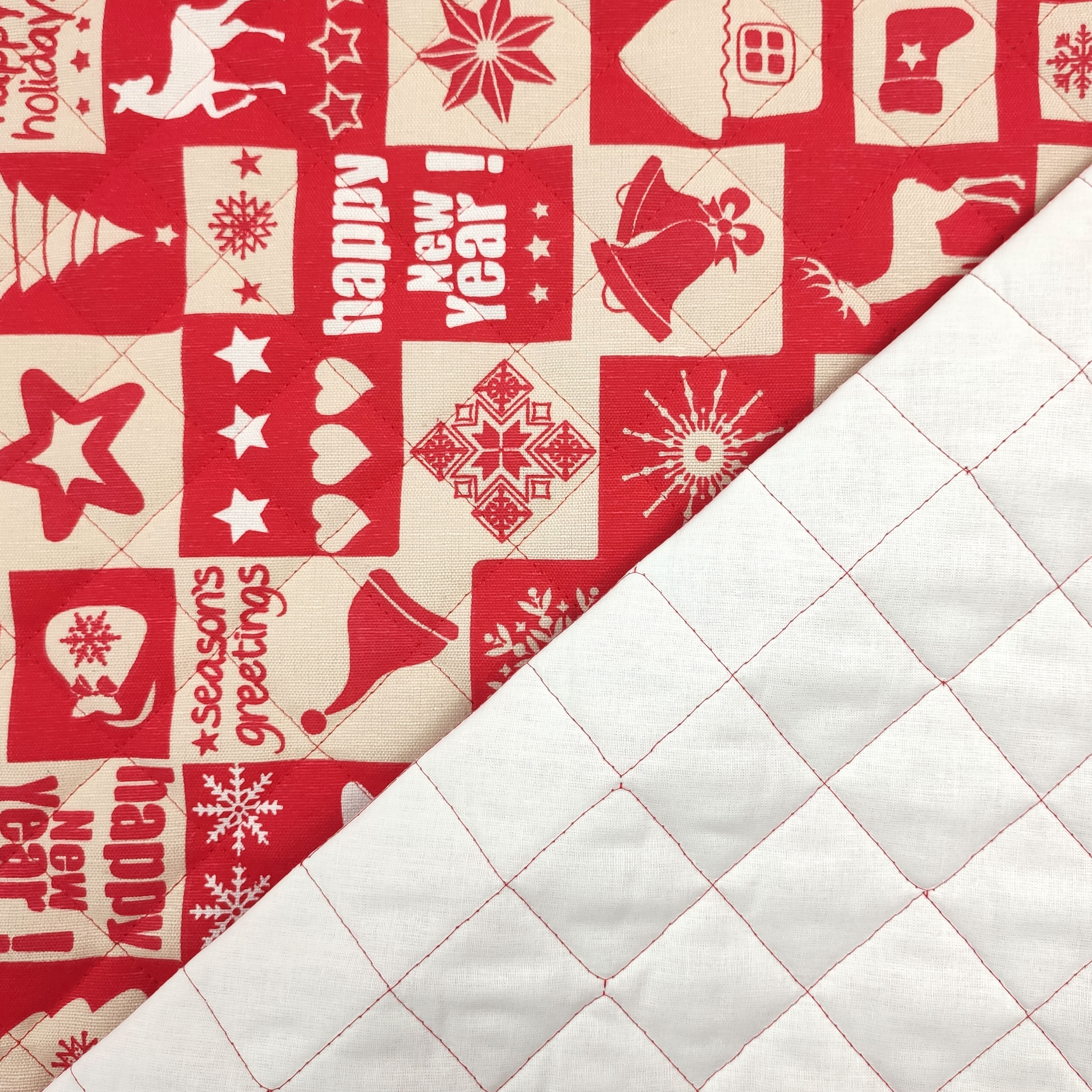 Tessuto Trapuntato Patchwork Natalizio Rosso