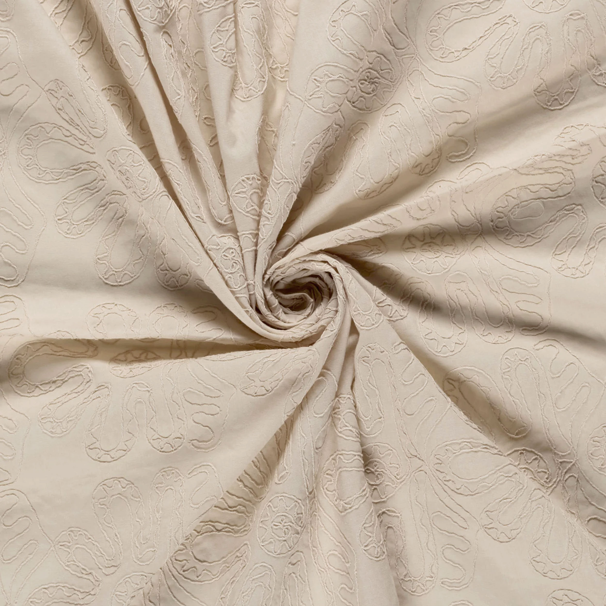 Popeline di Cotone Fantasia Floreale Ricamata Beige Image