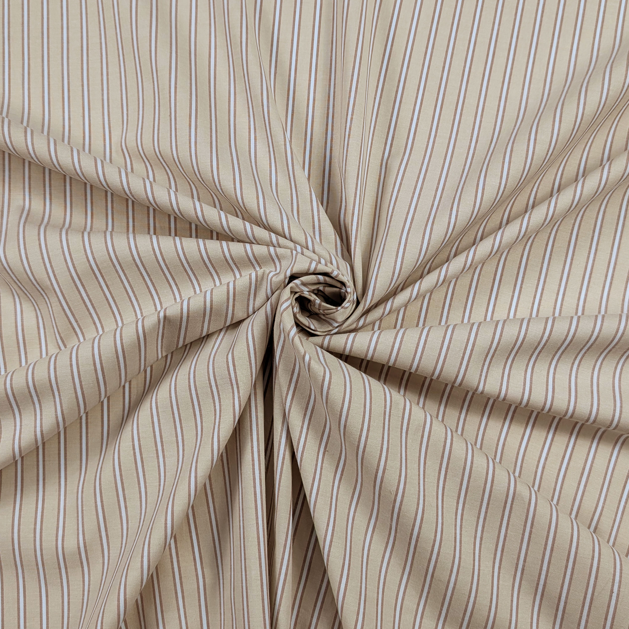 Cotone per Camiceria Elasticizzato Beige con Righe Image
