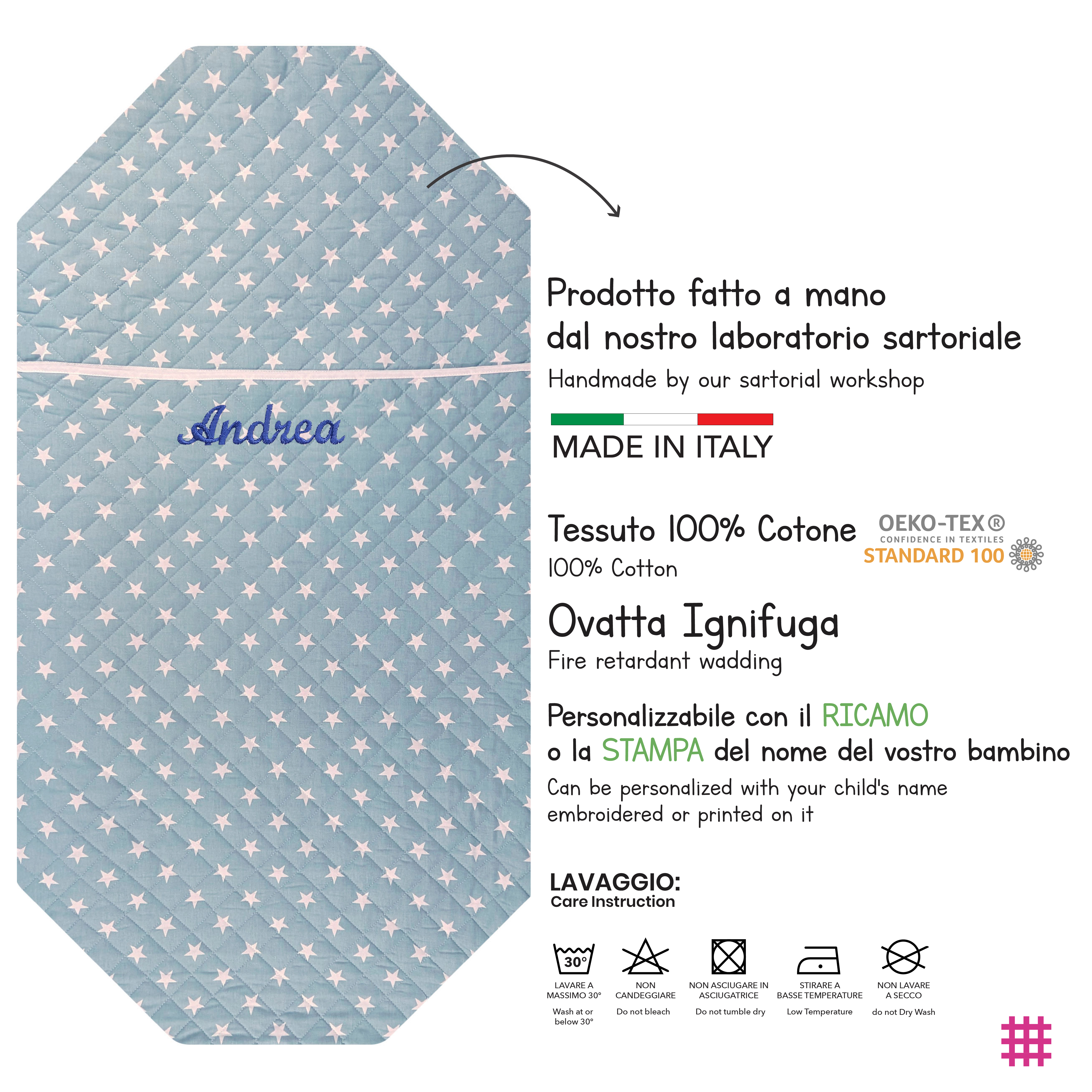 Sacco Nanna Sagomato per Brandine Stelle Bianche con Sfondo Azzurro Image