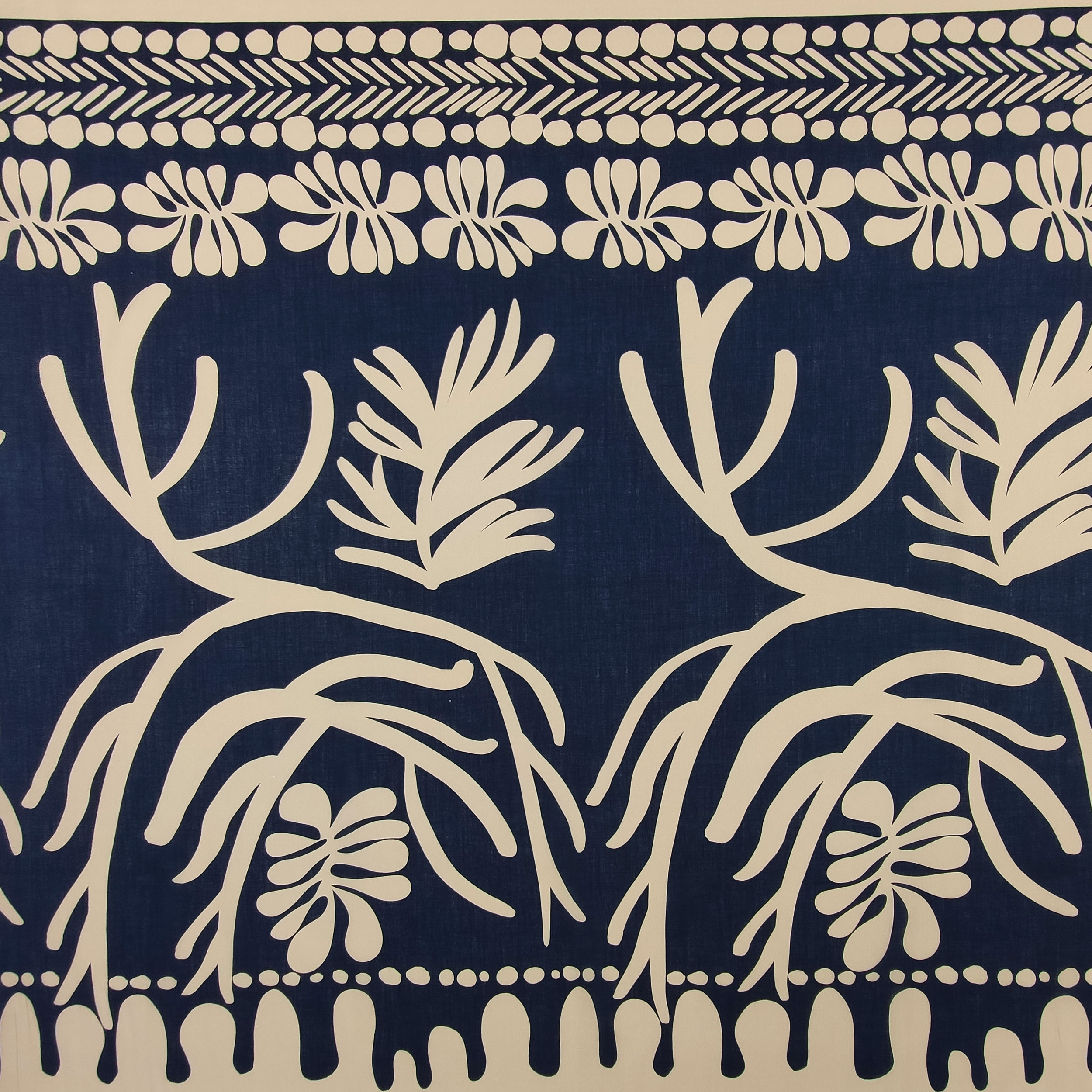 Pannello in Cotone Blu con Coralli Beige 80x145 cm