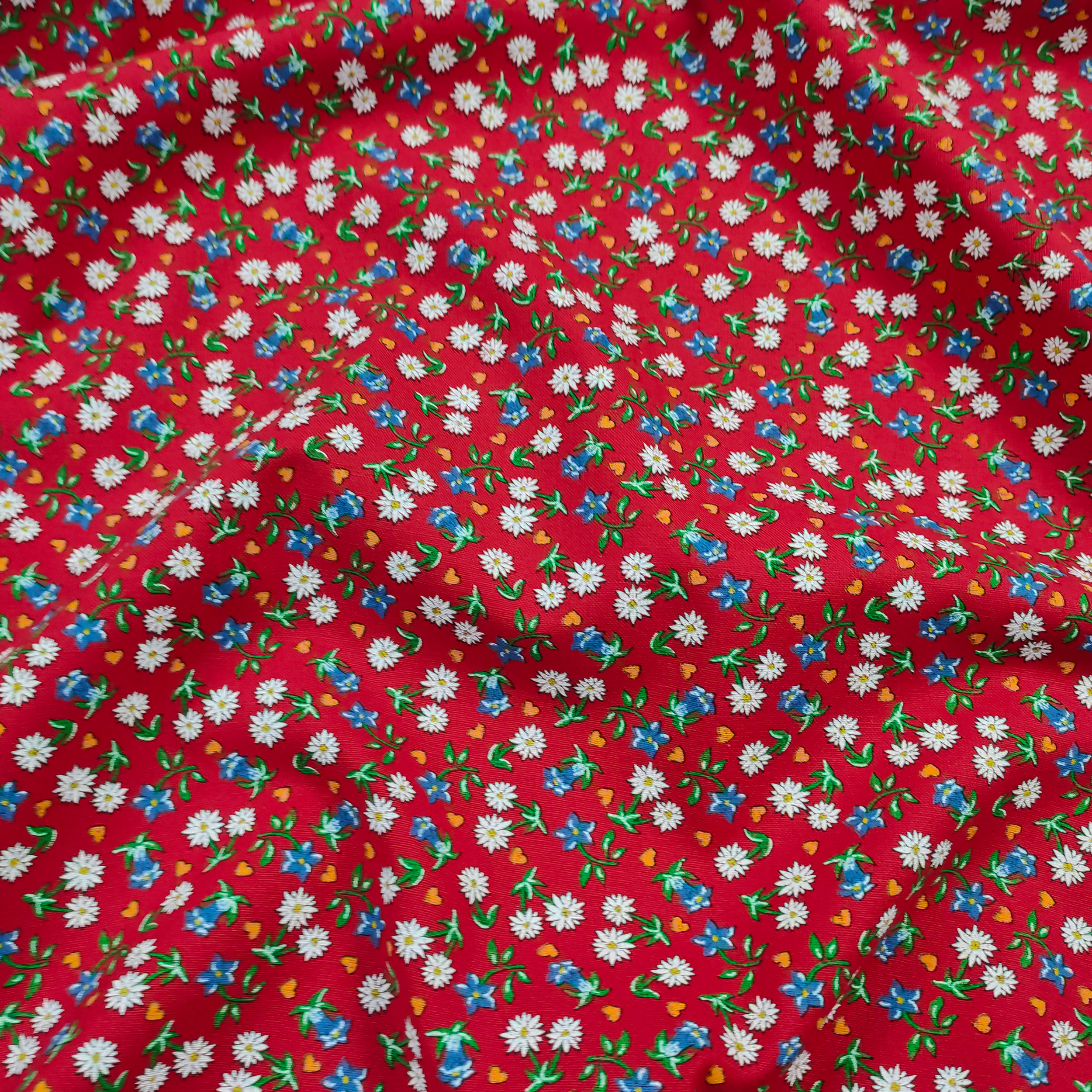 Tessuto Cotone Tirolese Sfondo Rosso