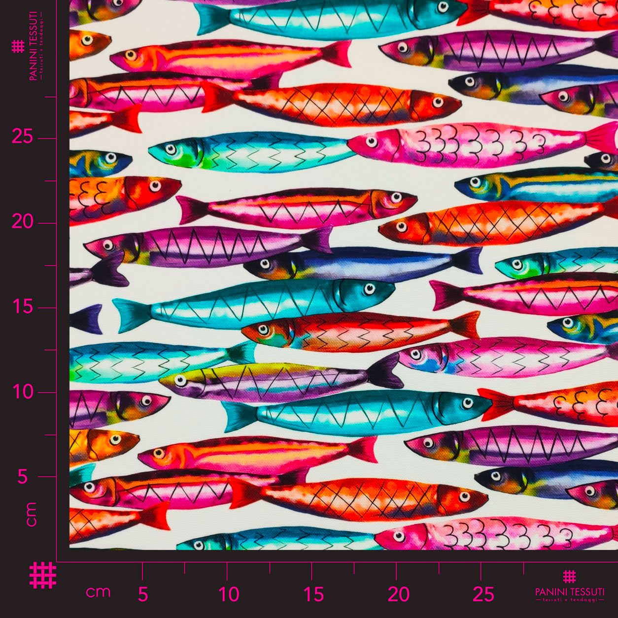 Tessuto panama stampato sardine multicolor