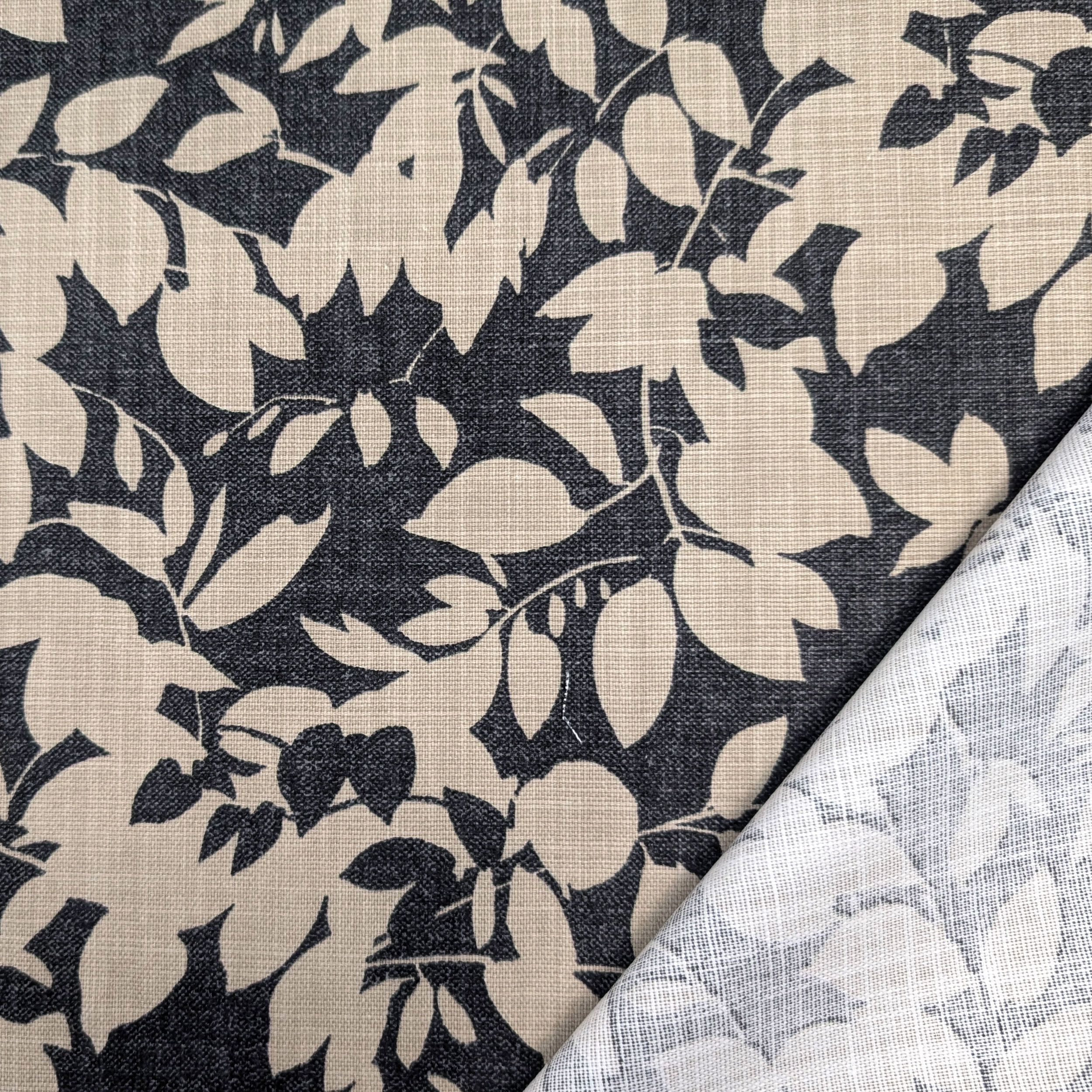 Cotone Lino Arredo Foglie Sfondo Antracite Image