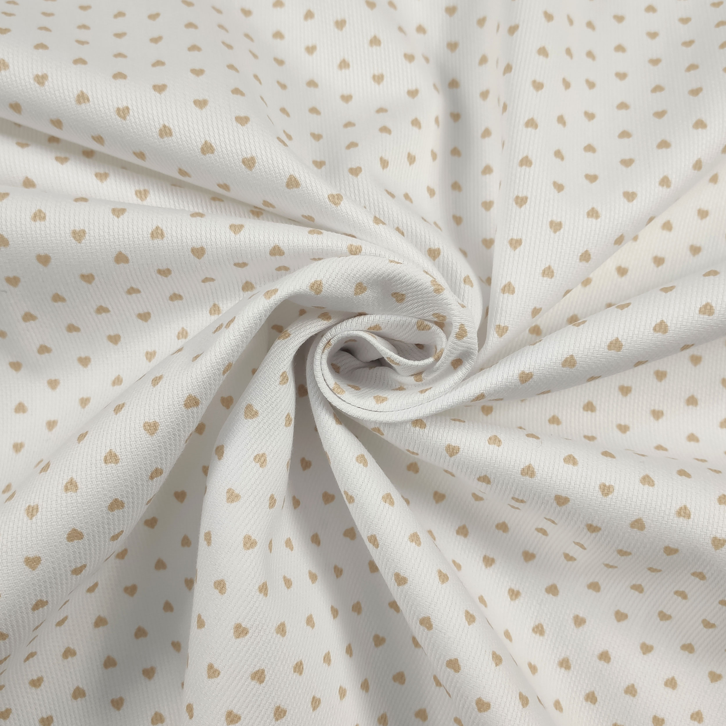 Tessuto Cotone Piquet Cuoricini Beige Image