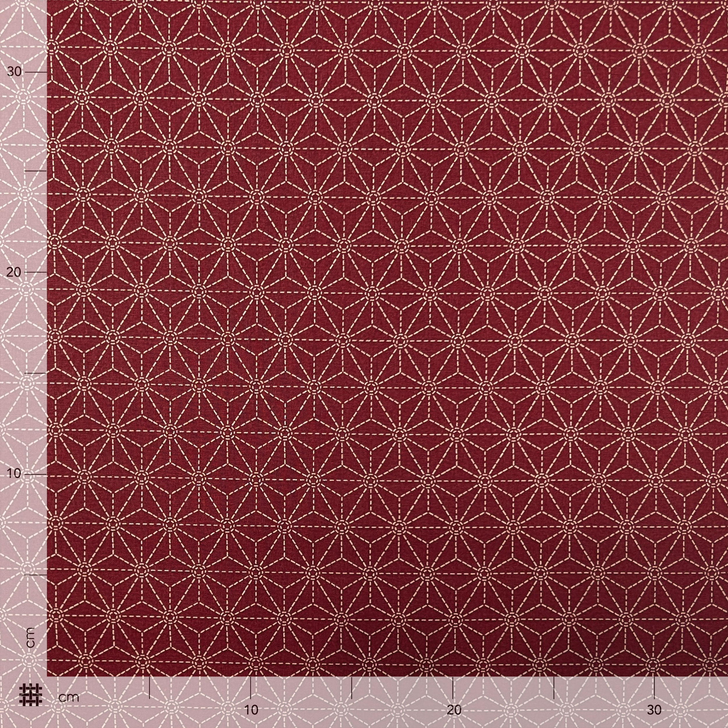 Popeline Cotone Bordeaux con Stelle Geometriche Image