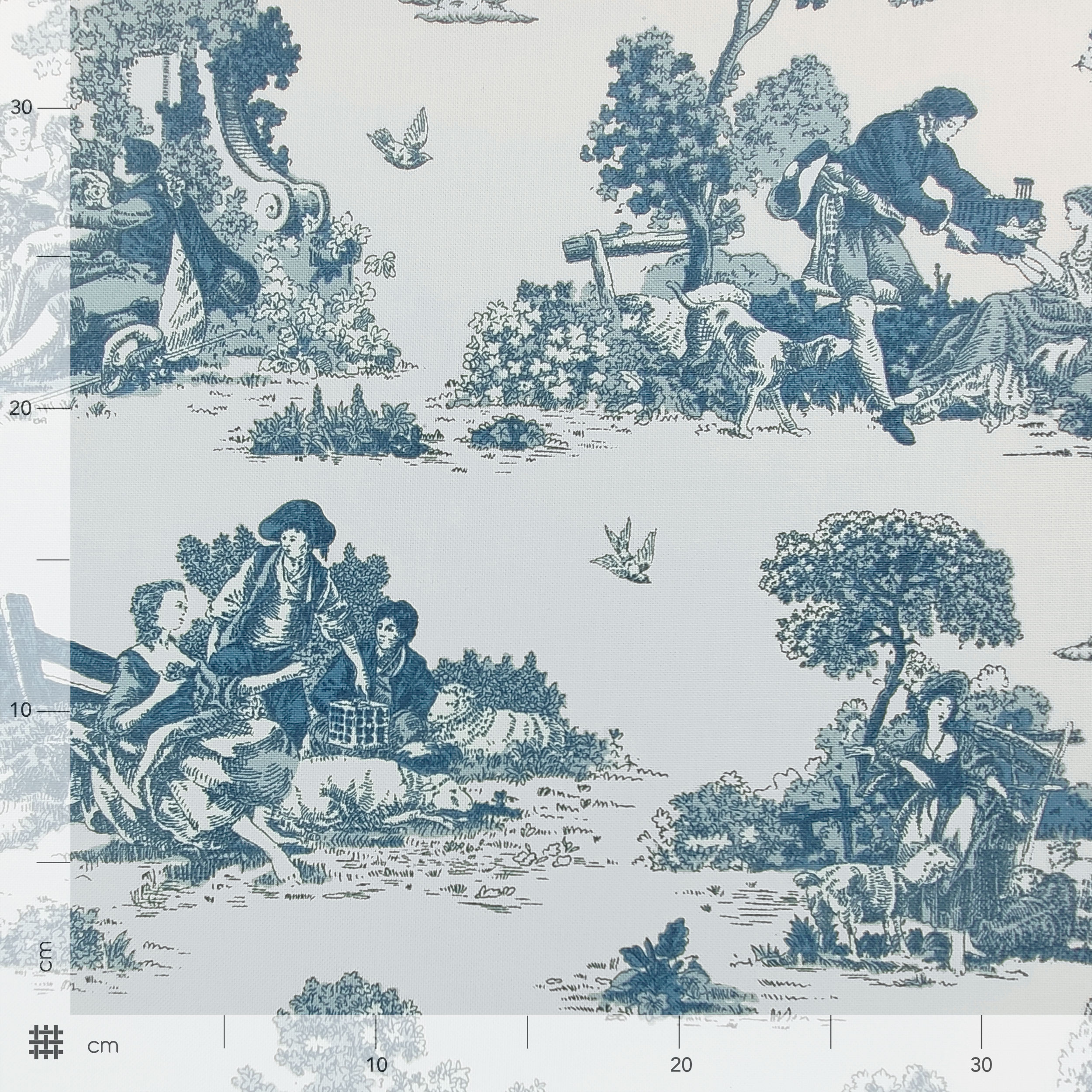 Ritaglio Panama Toile de Jouy Petrolio 50x140 cm Image