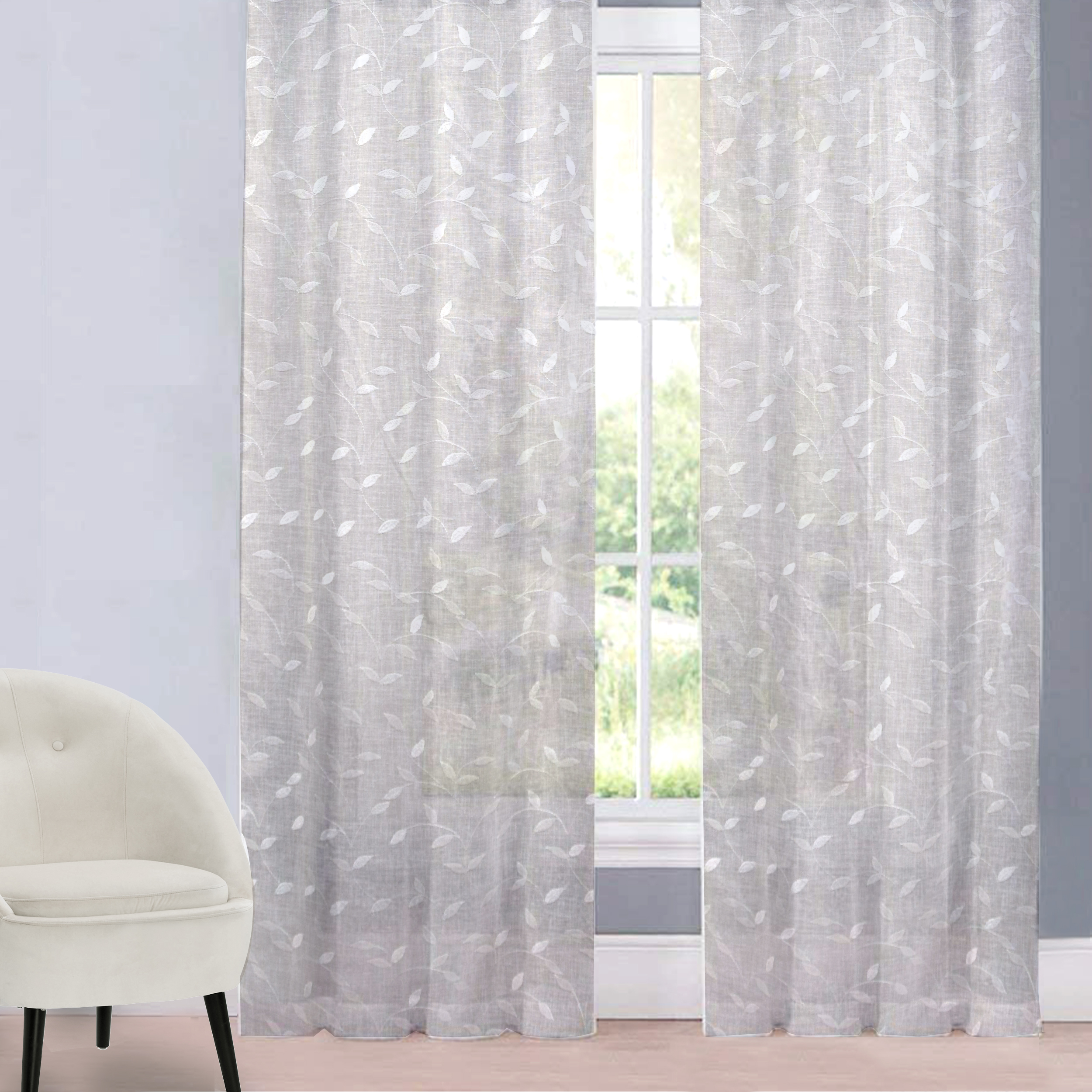 Tenda Foglie Eleganti Bianco Ambientazione