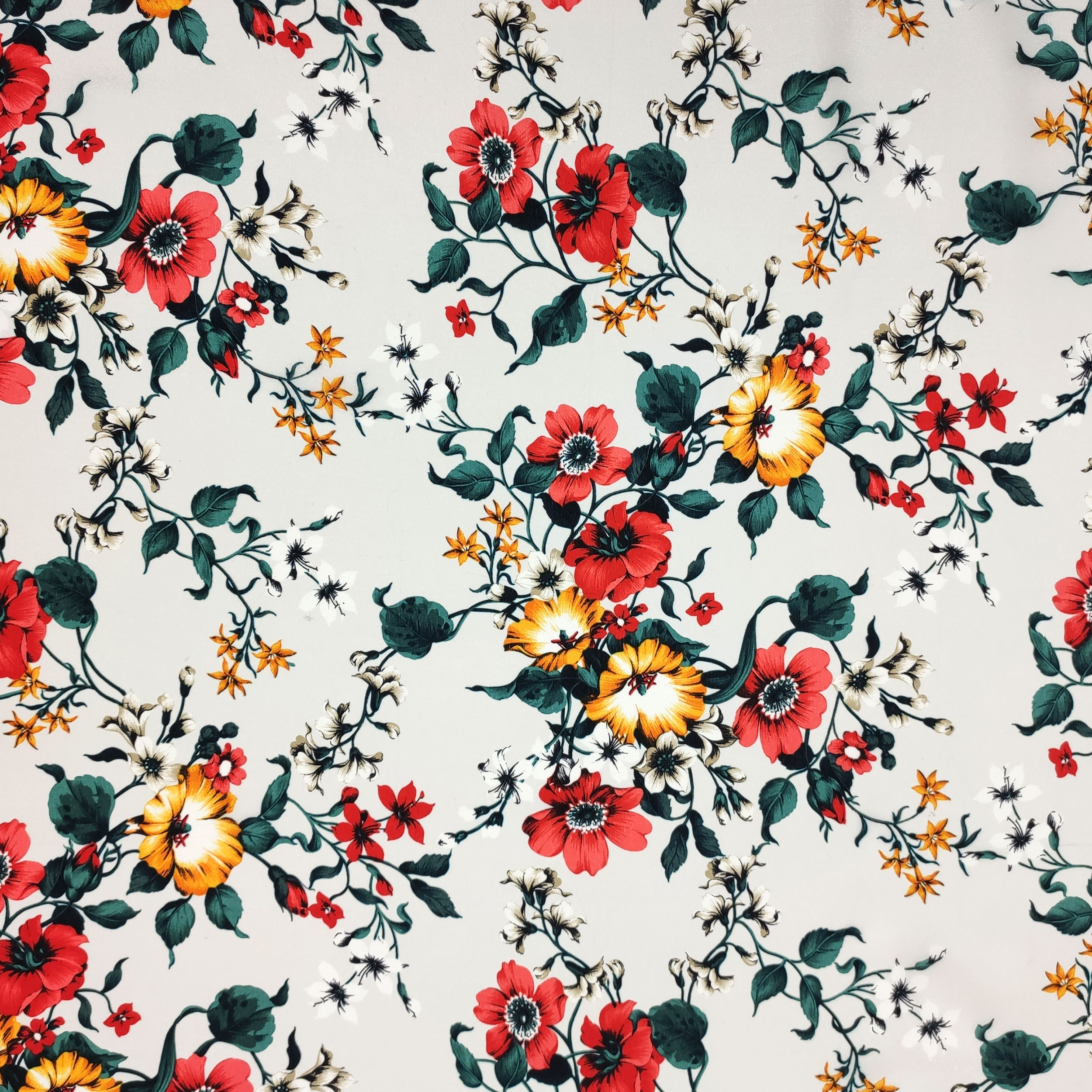 Tessuto Pura Seta Fiori Rossi e Arancio