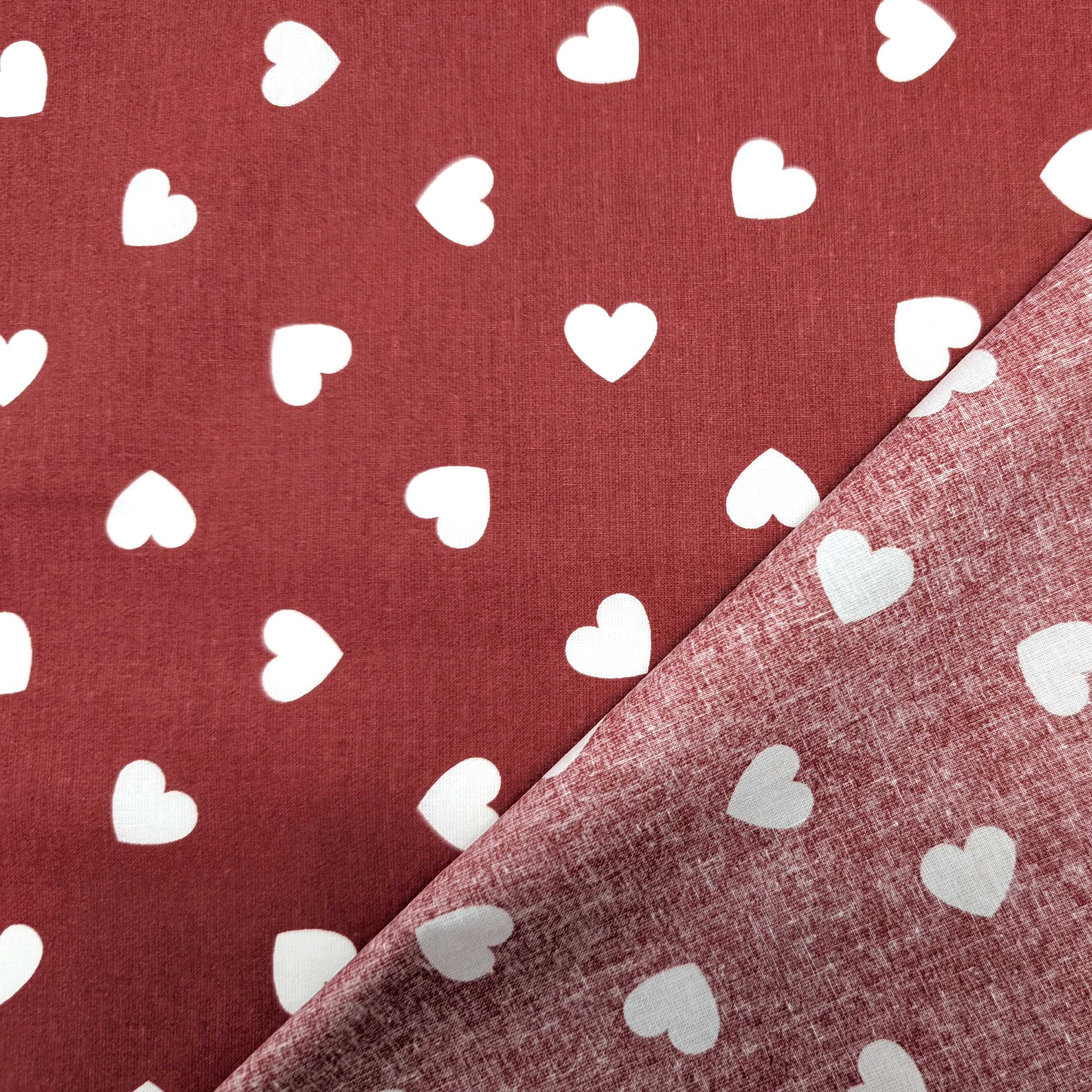 Cotone Cuori Bianchi con Sfondo Rosso Image