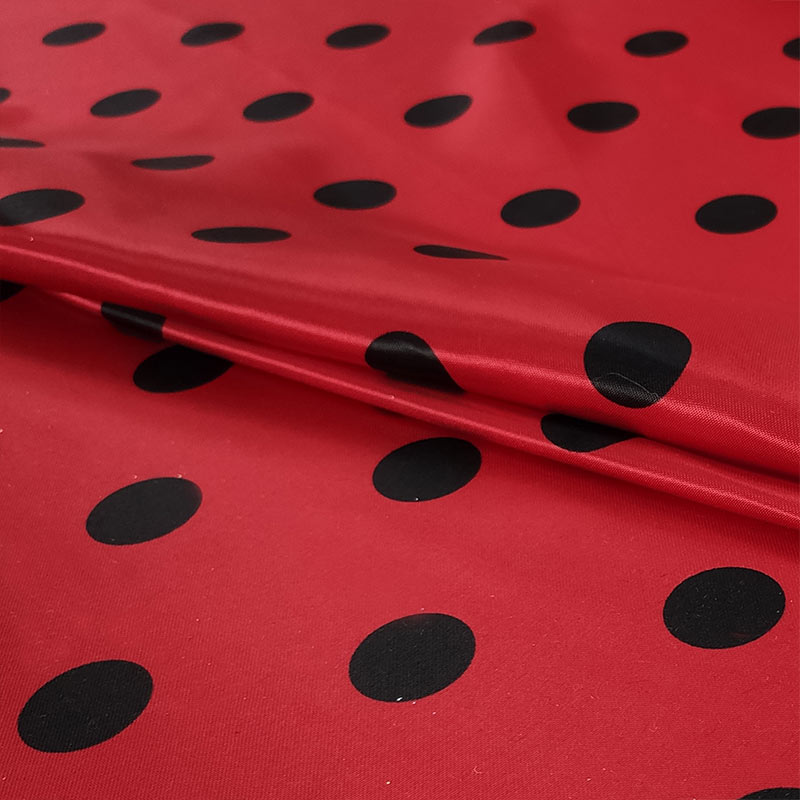  Tessuto Raso Carnevale Rosso Pois Neri Image