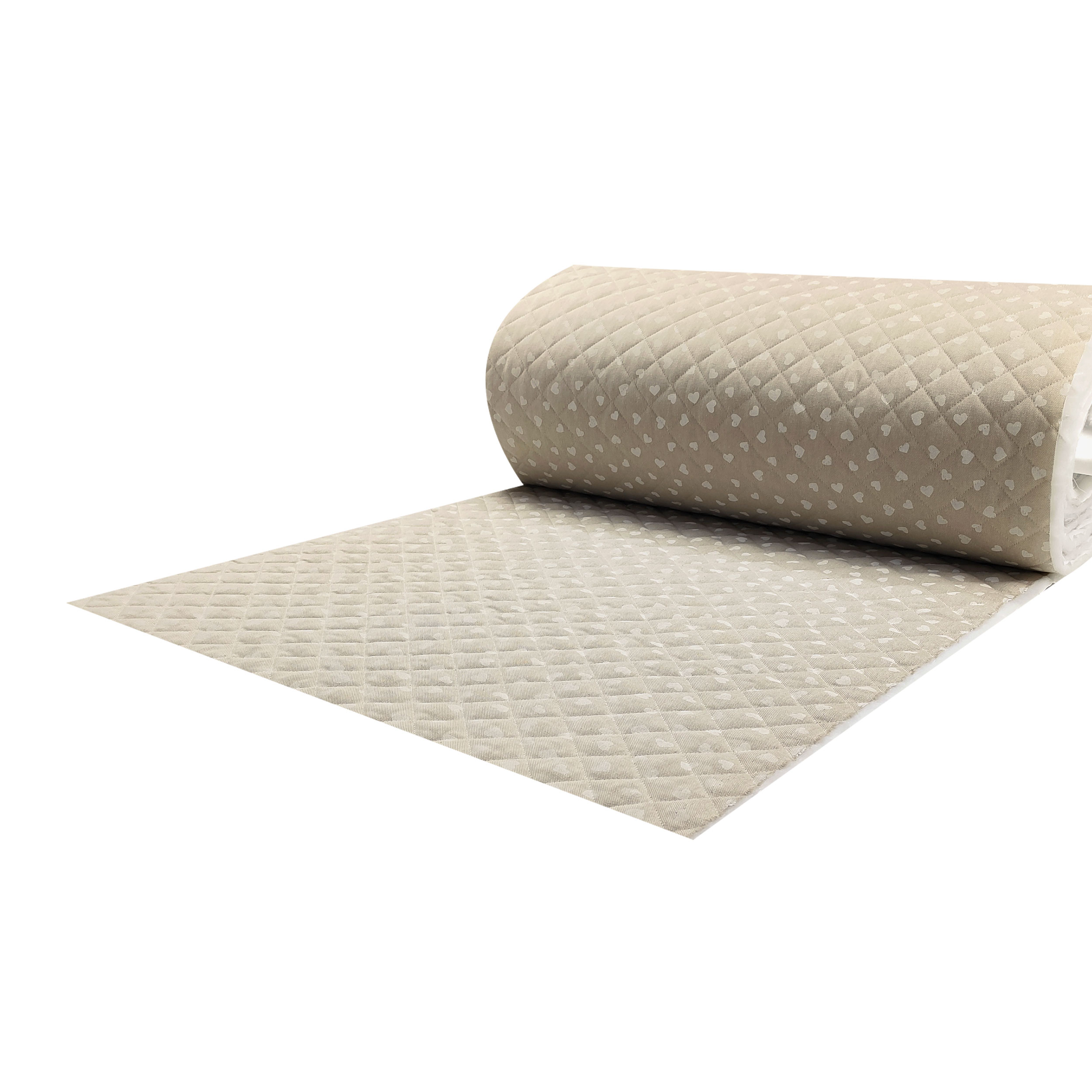 Tessuto Trapuntato Cuori Bianchi Sfondo Beige