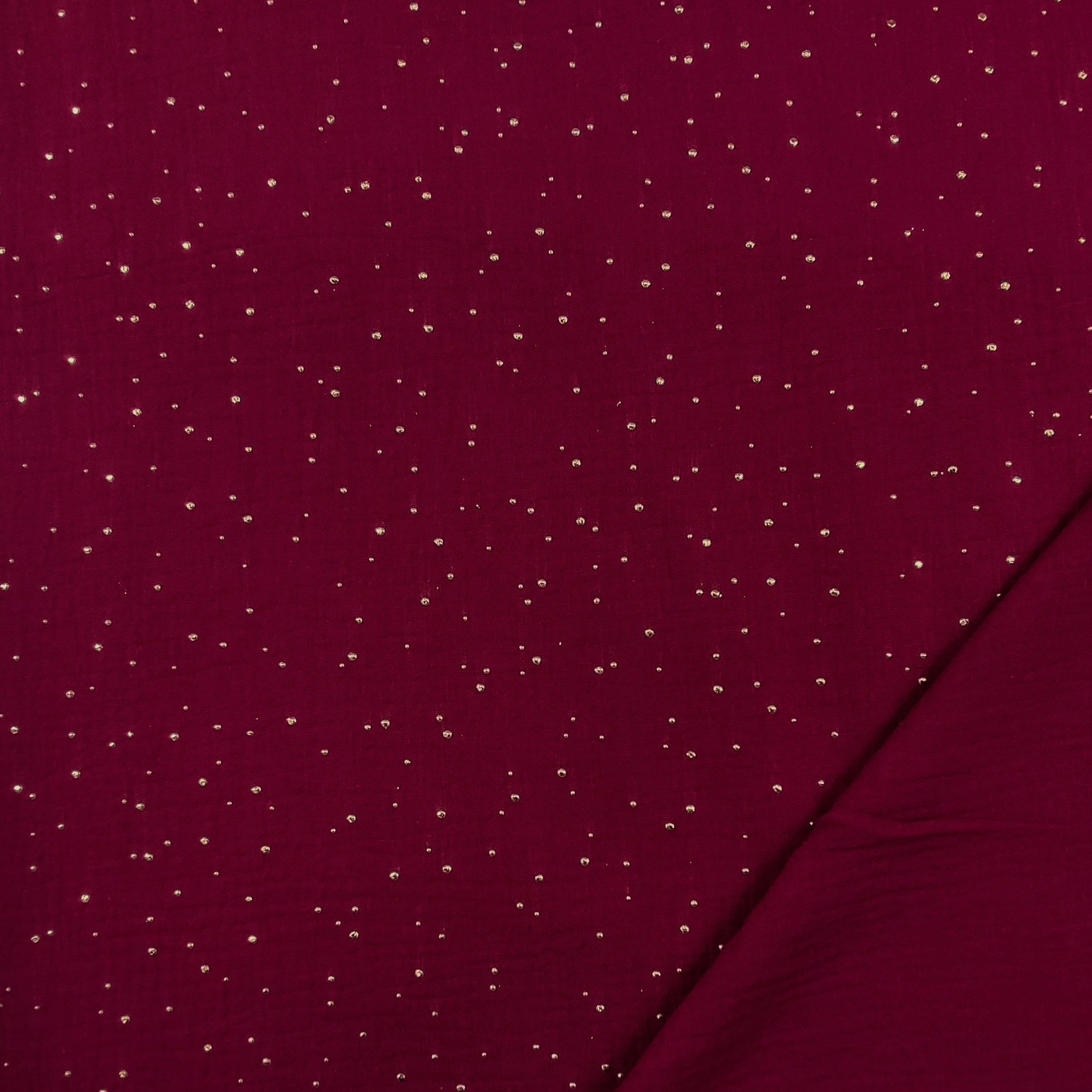 Mussola Cotone Bordeaux con Pois Oro Image