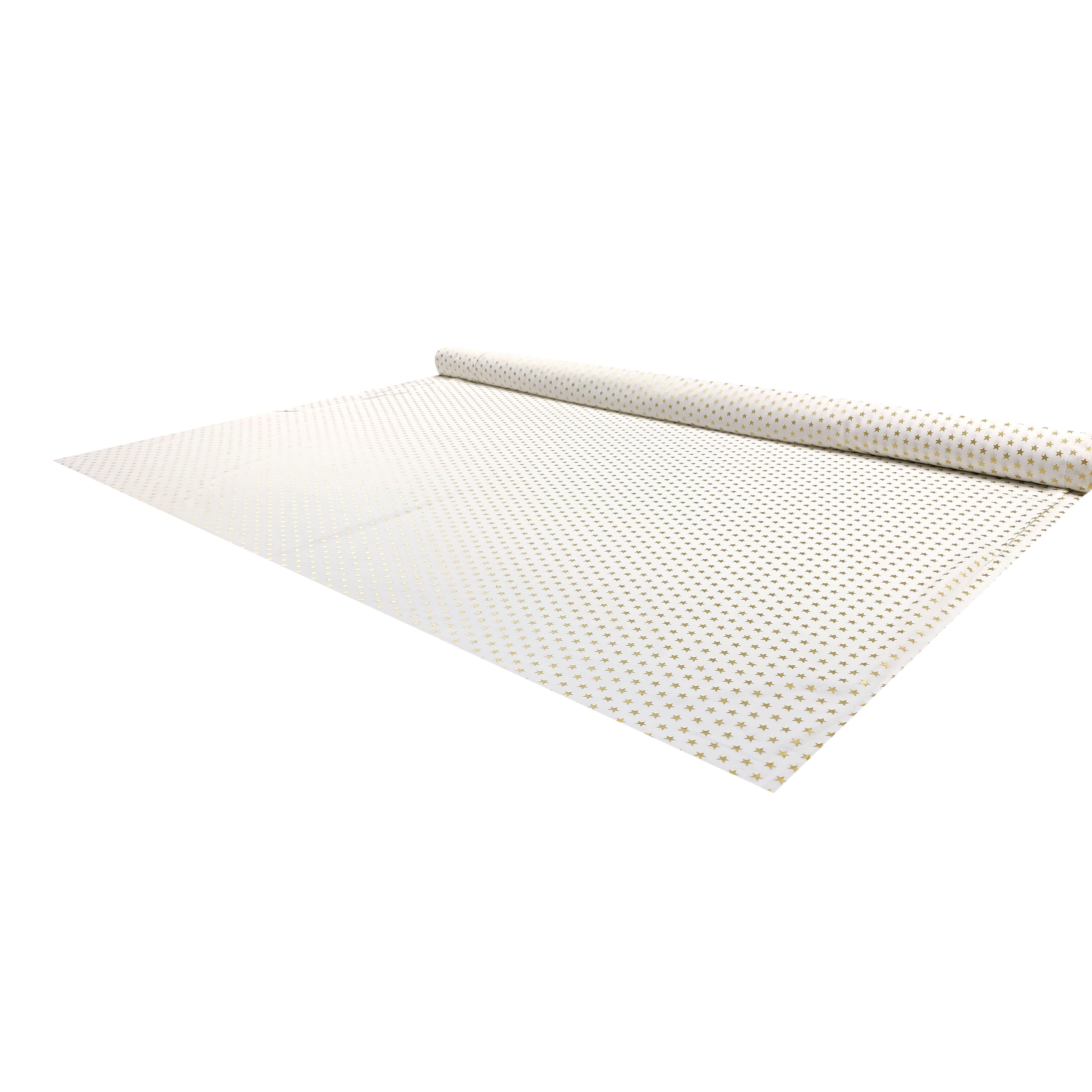 Tessuto Cotone Stelle Lurex Oro Sfondo Bianco