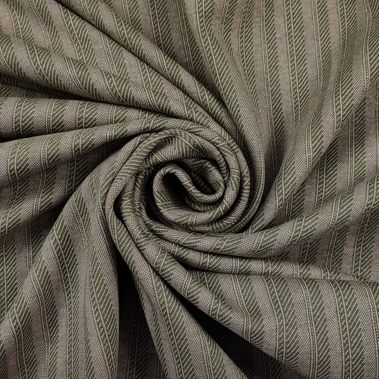 Tessuto Misto Cotone Geometria di Righe Verde Militare