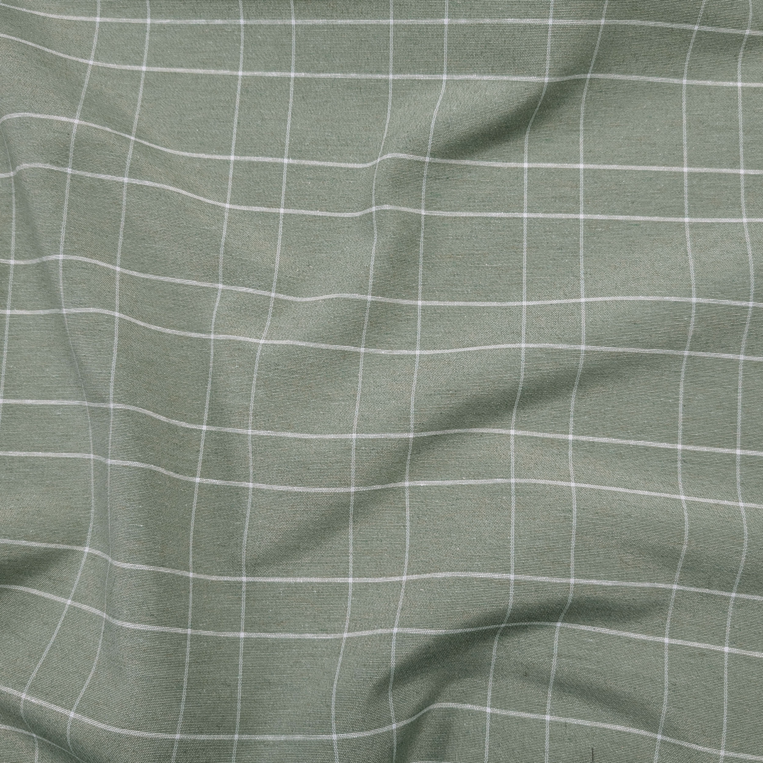 Misto Cotone Salvia con Quadri Bianchi Image