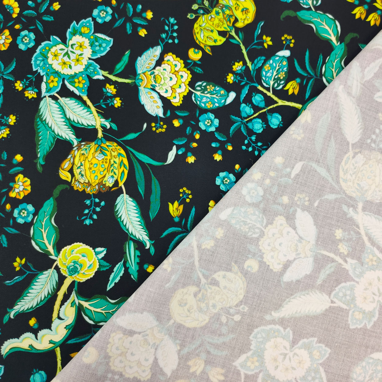 Tessuto rasatello in cotone fiori gialli