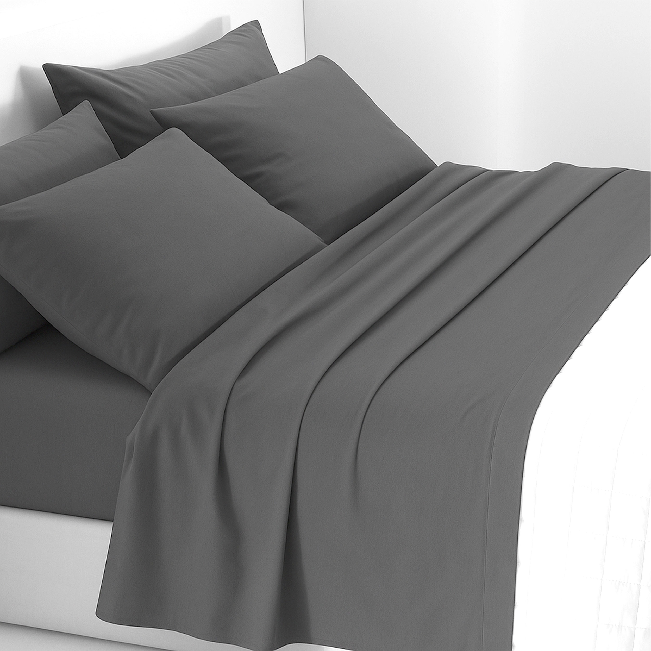 Completo Lenzuola Grigio Scuro Letto 1 Piazza e Mezza Image