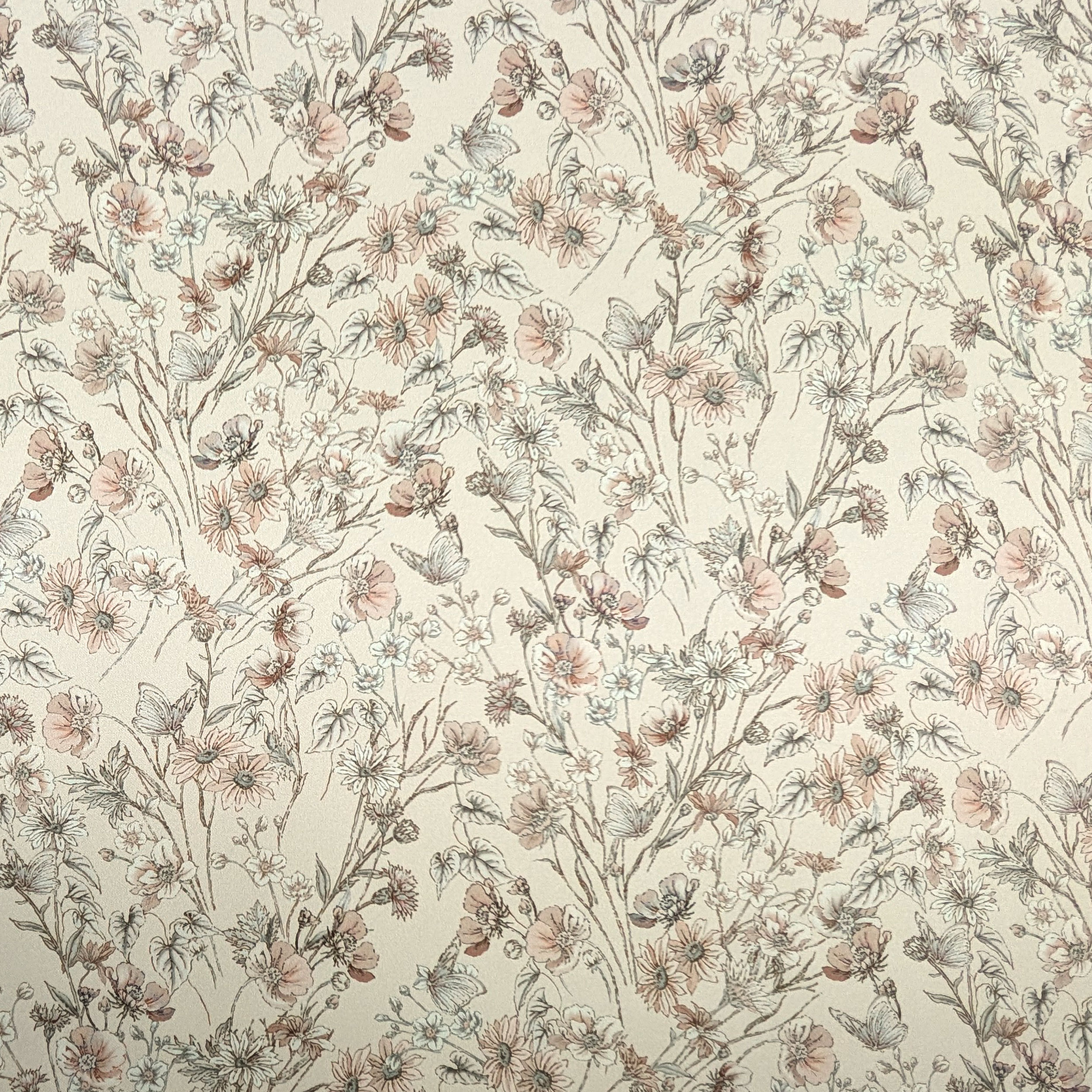 Raso Setato Cipria Alta Moda Farfalle e Fiori Image