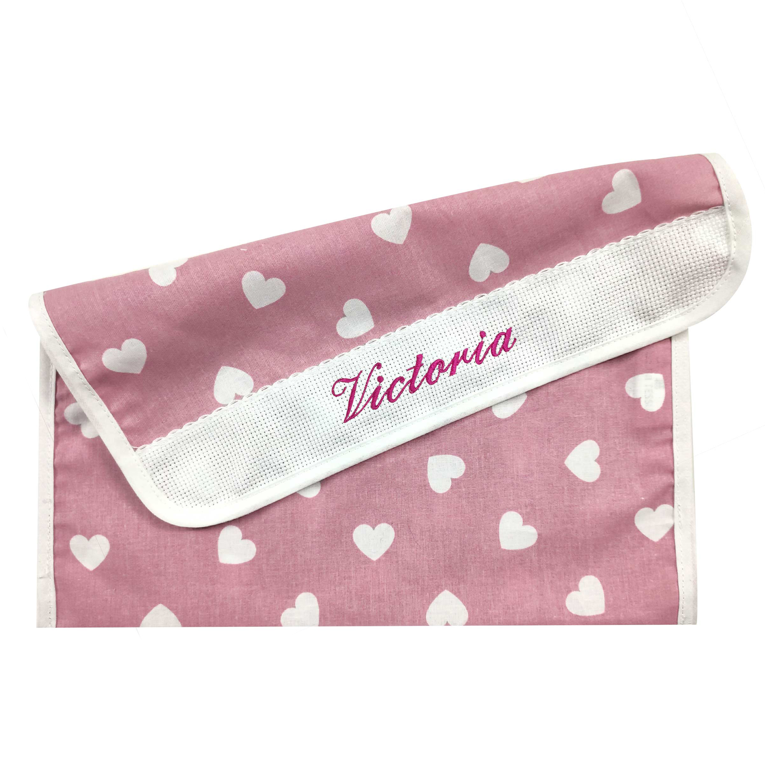 Porta Bavaglino Cuori Bianchi Sfondo Rosa Antico  Image