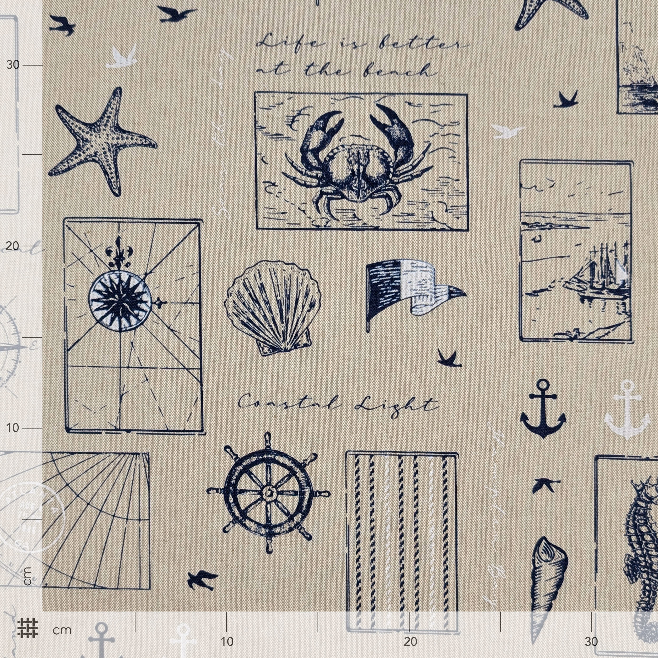 Tessuto Misto Cotone Fantasia Nautica Blu Image
