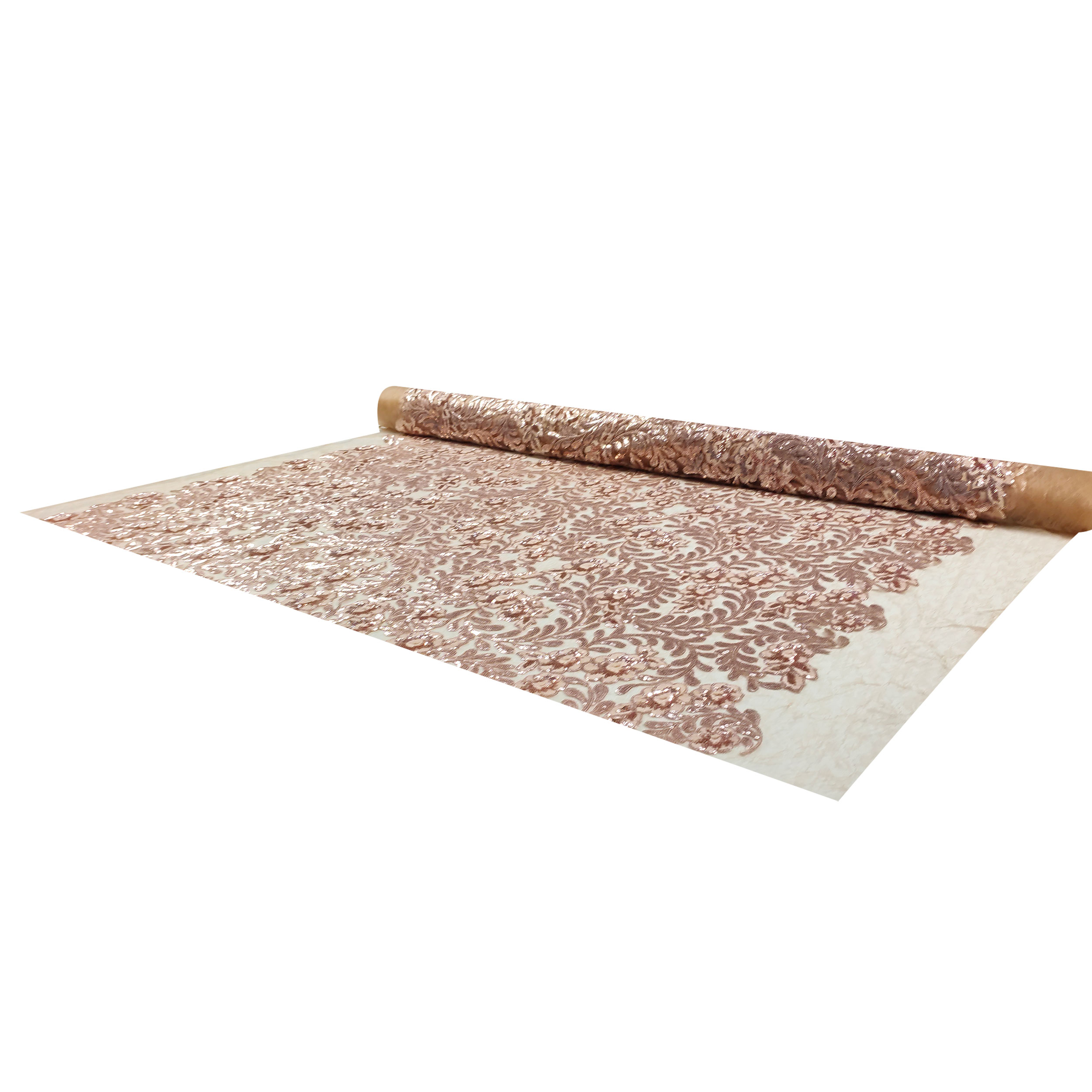 Tulle Ricamato Fiori con Paillettes Cipria