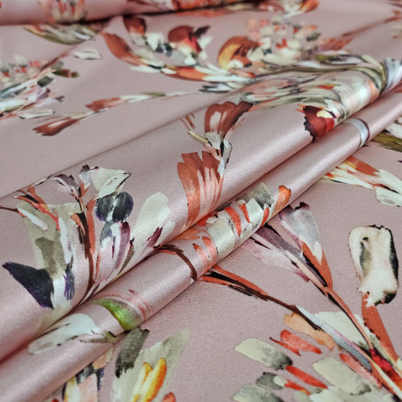 Raso di Seta Elasticizzato Primavera Rosa Astratta