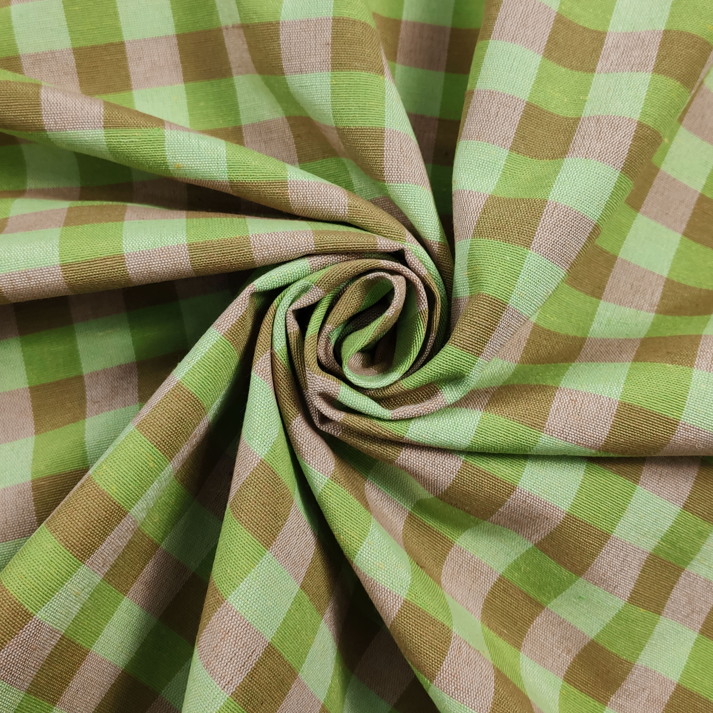 Tessuto Tinto In Filo per Tovaglia Quadretti Verde Cammello