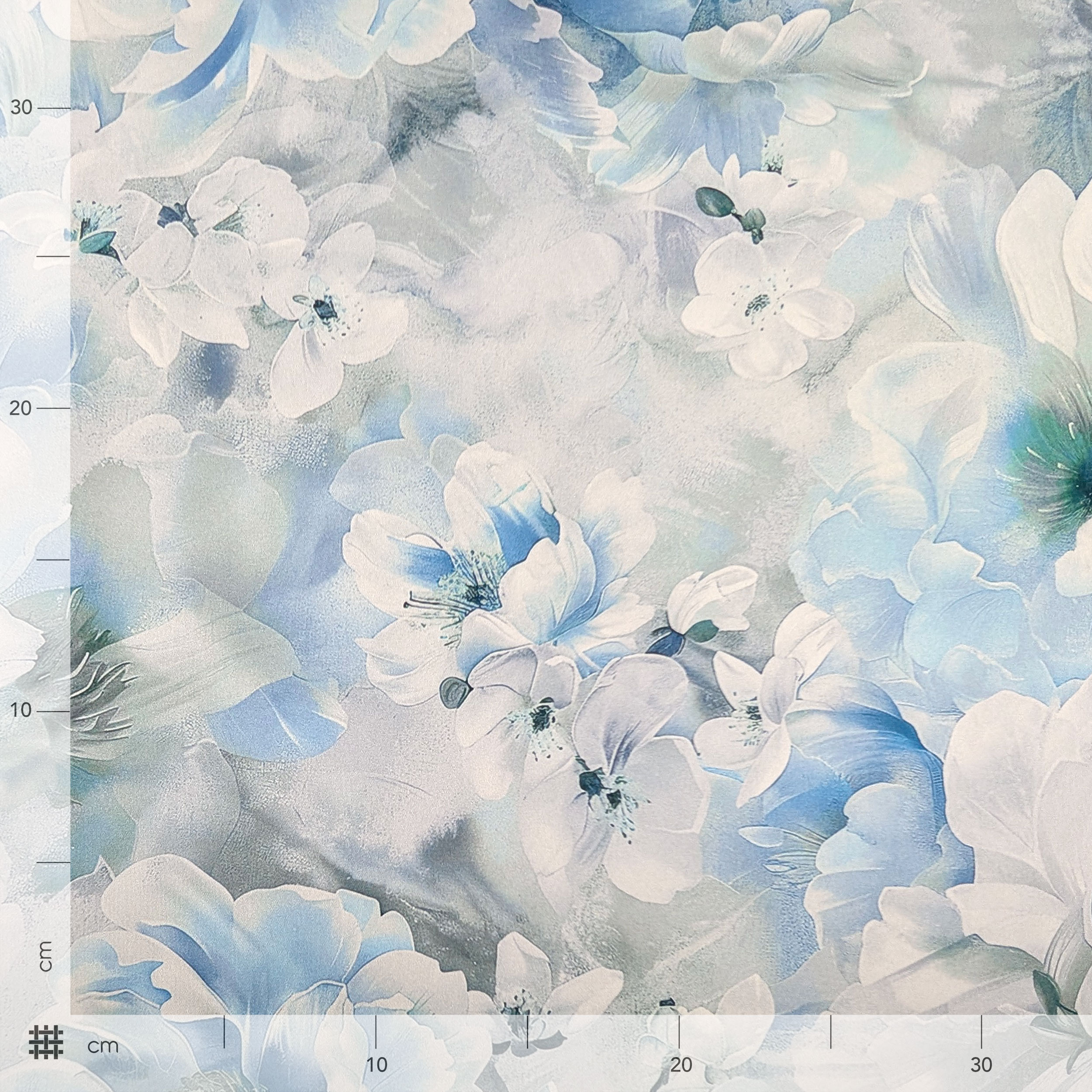 Raso Setato Alta Moda Fiori Azzurri Image